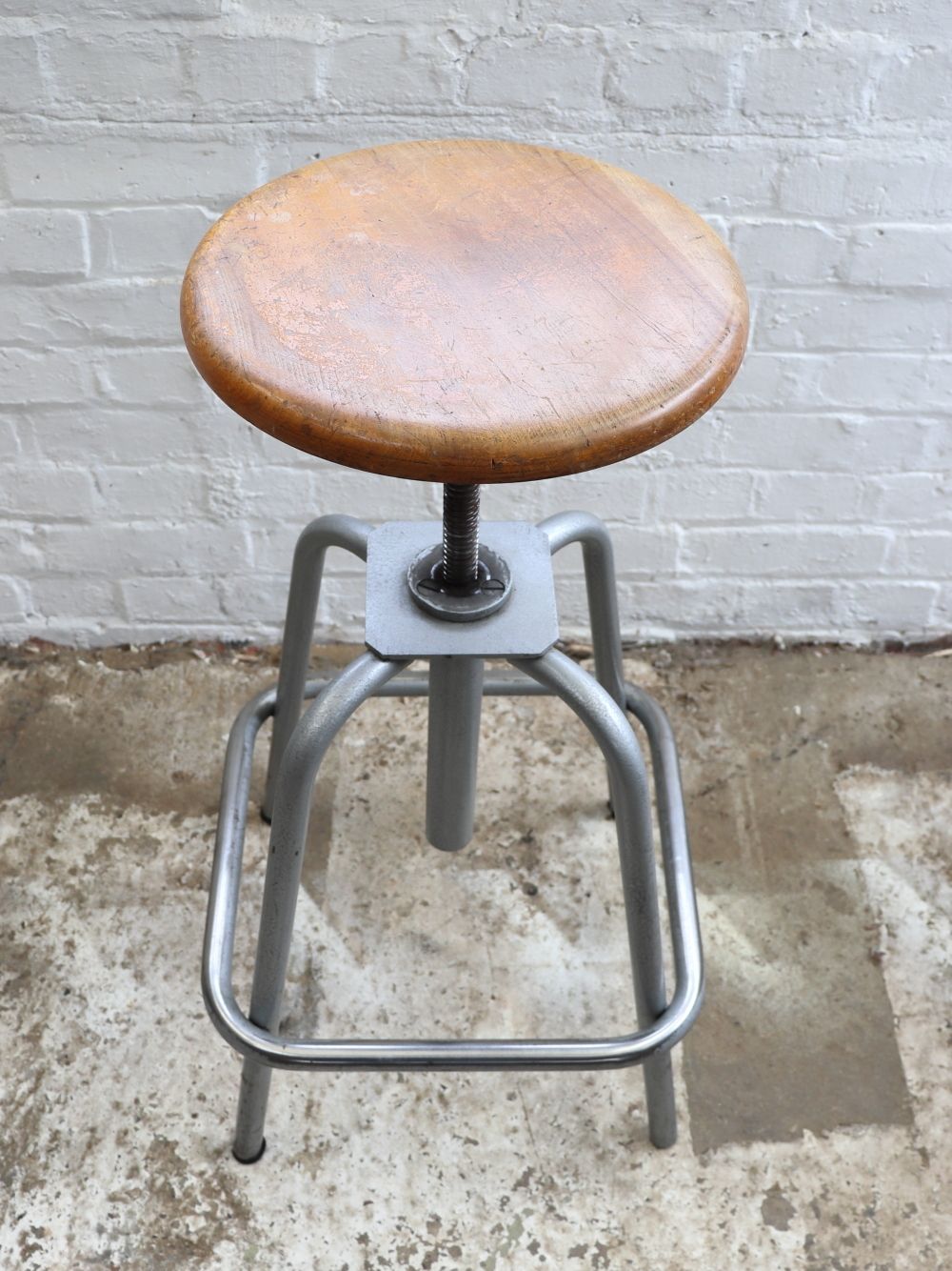 photo furniture Lovely French L.Sautereau Industrial Swivel Stool