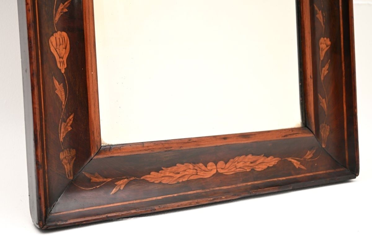 Antique Dutch Marquetry Period Inlaid Mahogany Mirror photo vinterior