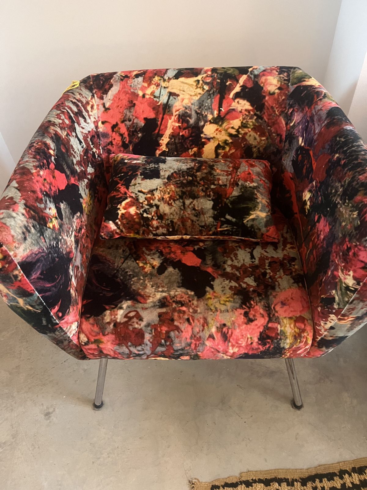 Mid Century Club Chair Reupholstered In Velvet Print By Artist Bogdan Mihai Radui