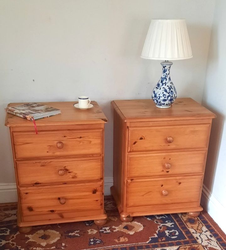 Vintage Pair Of Late 20th C. Pine Bedside Drawers