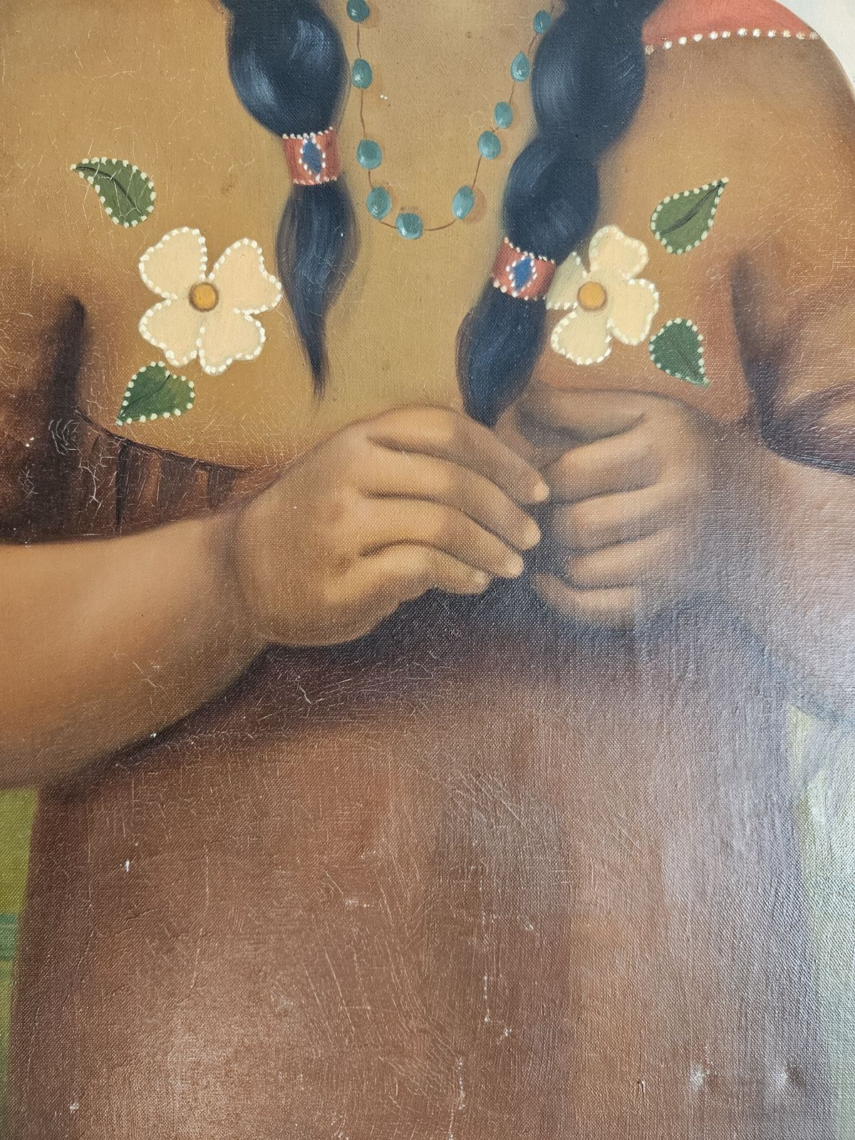 Original Oil Painting On Canvas Portrait Of A Native Indian Girl 20th Century photo furniture