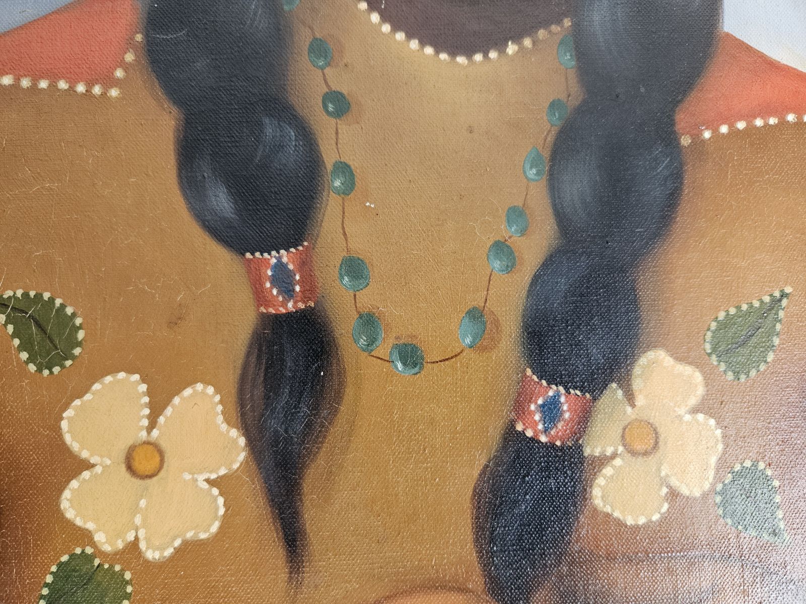 Art Original Oil Painting On Canvas Portrait Of A Native Indian Girl 20th Century photo