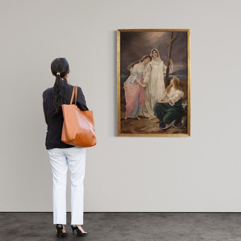 Great 19th Century Neoclassical Painting, Allegory Of Faith, Hope And Charity photo Art