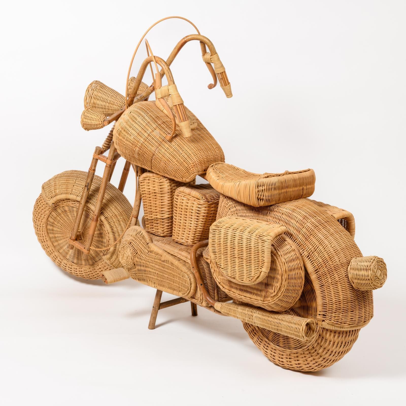 Full Size Wicker And Bentwood “Harley Davidson” Motorcycle Sculpture photo for sale