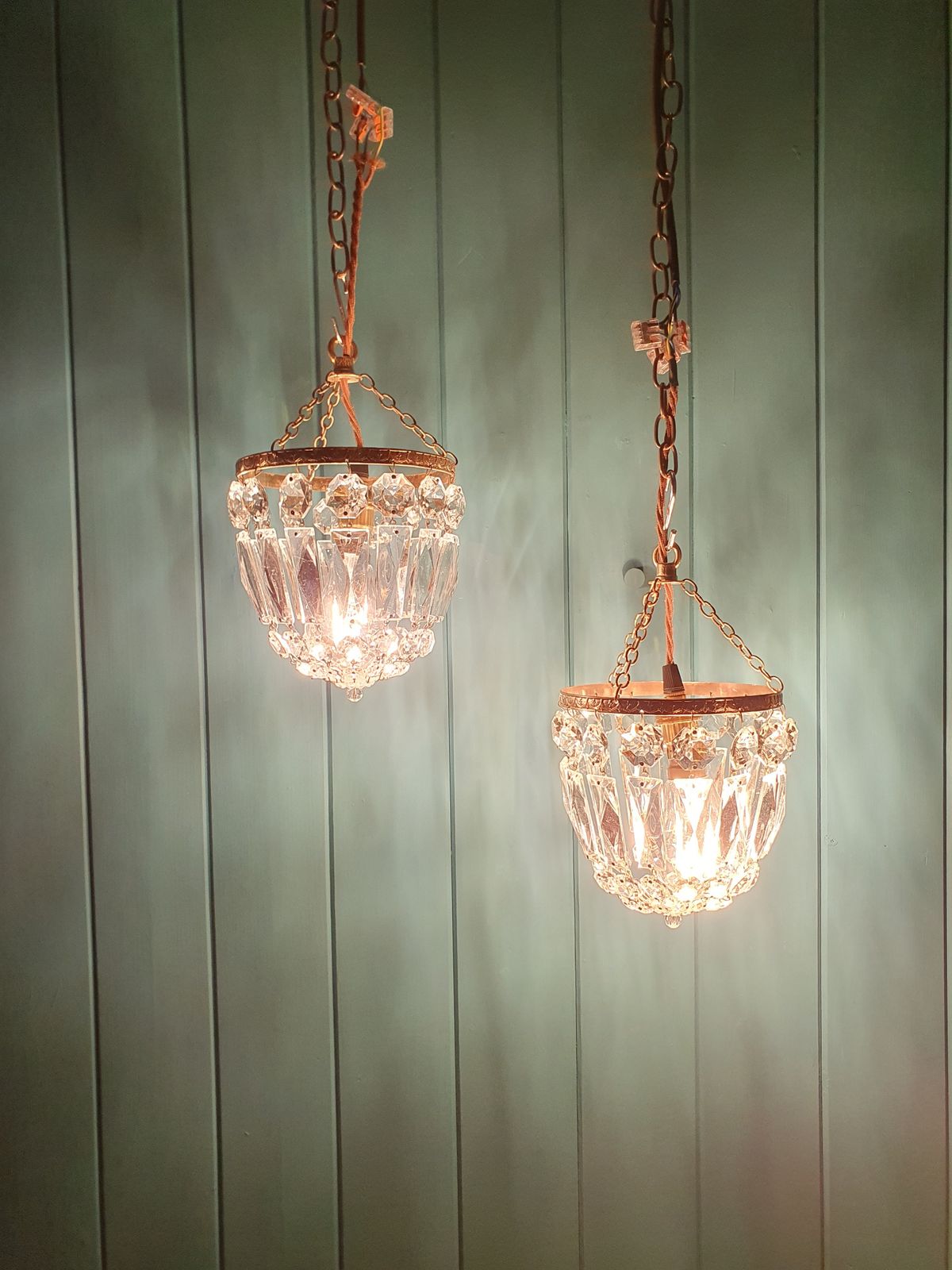 Antique Pair Of Prison Bag Chandeliers 6" photo furniture