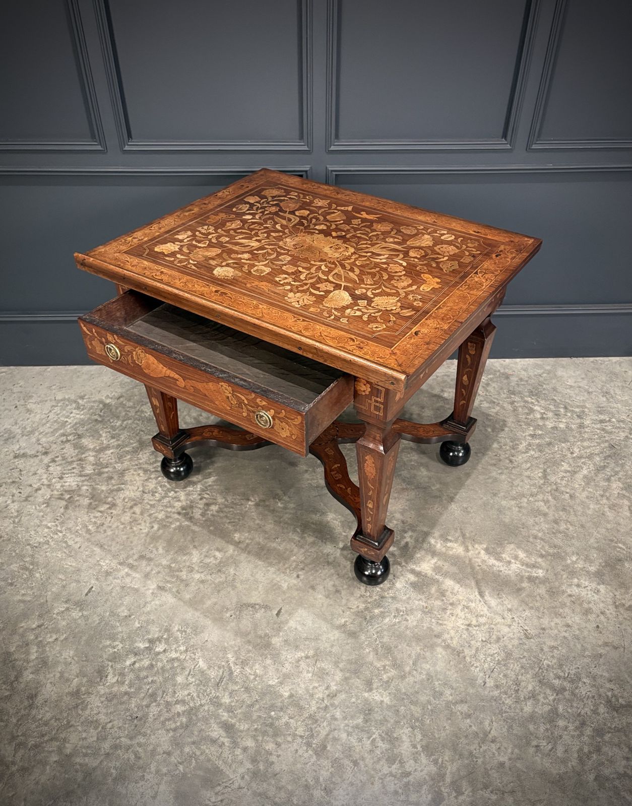 Rare 18th Century Dutch Marquetry Inlaid Architects Table photo vintage