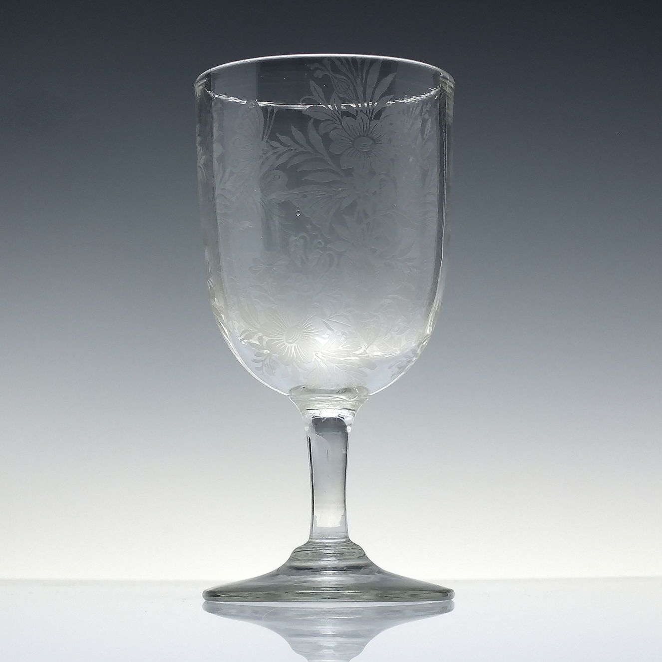 Victorian Acid Etched Glass Wine Goblet C1880   Butterflies And Flowers photo buy