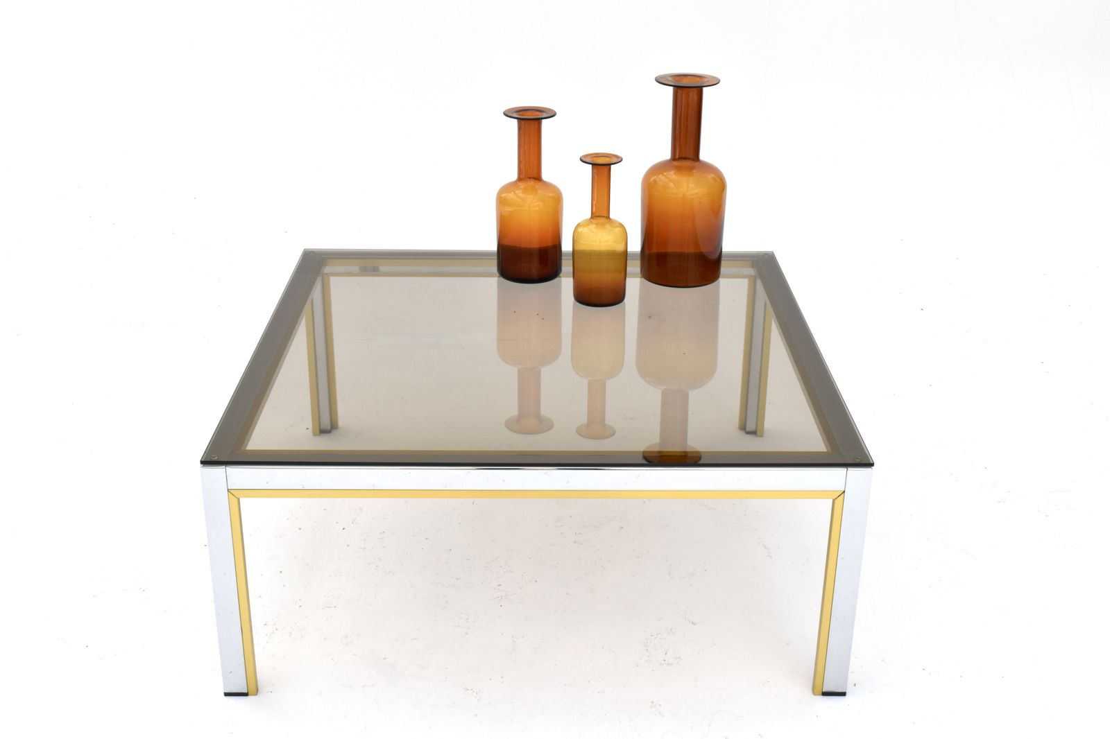 1970s Italian Renato Zevi Chrome, Brass & Smoked Glass Coffee Table