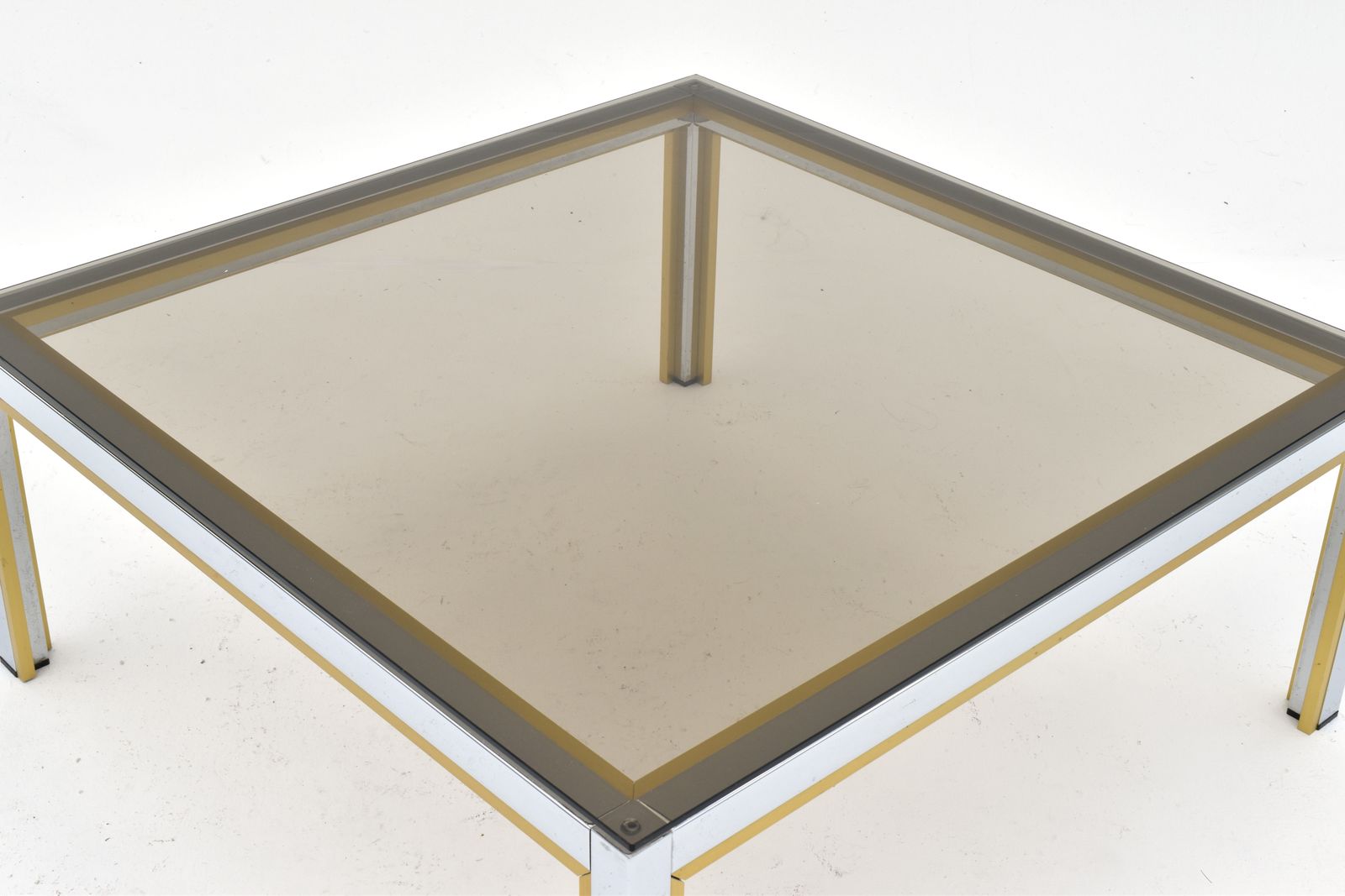 1970s Italian Renato Zevi Chrome, Brass & Smoked Glass Coffee Table photo buy