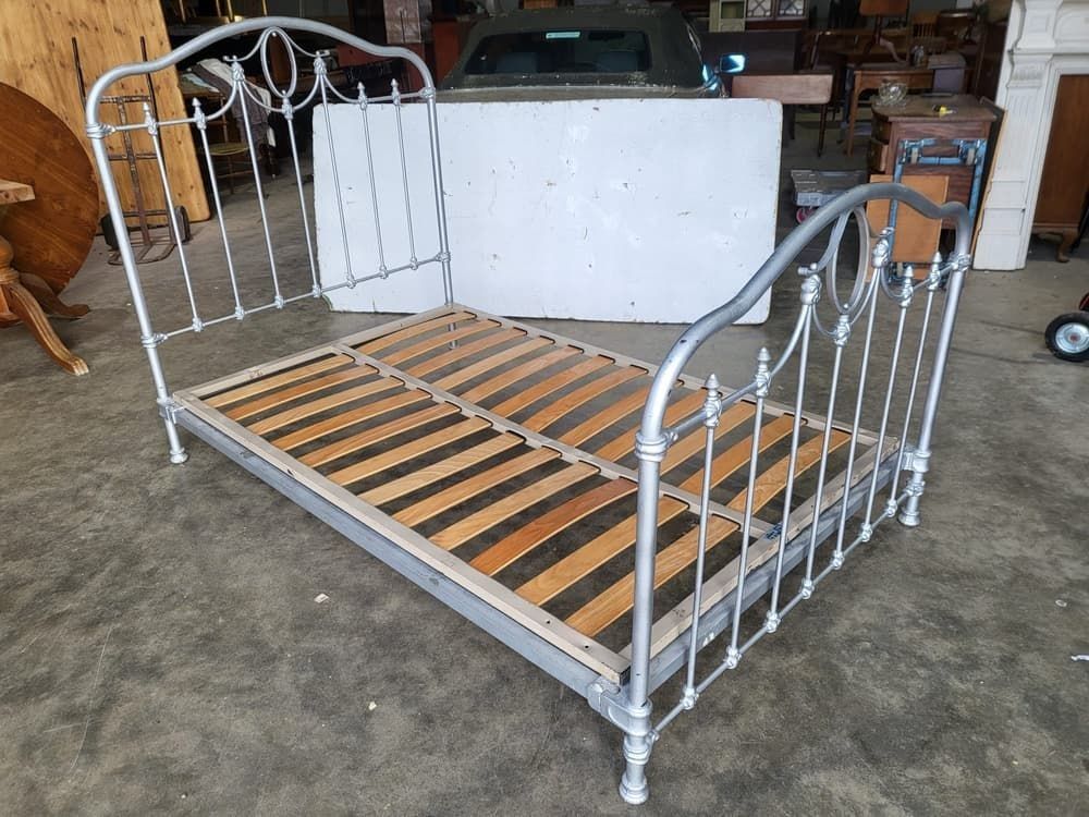 Antique Victorian Cast Iron Small Double Bed Frame + Base
