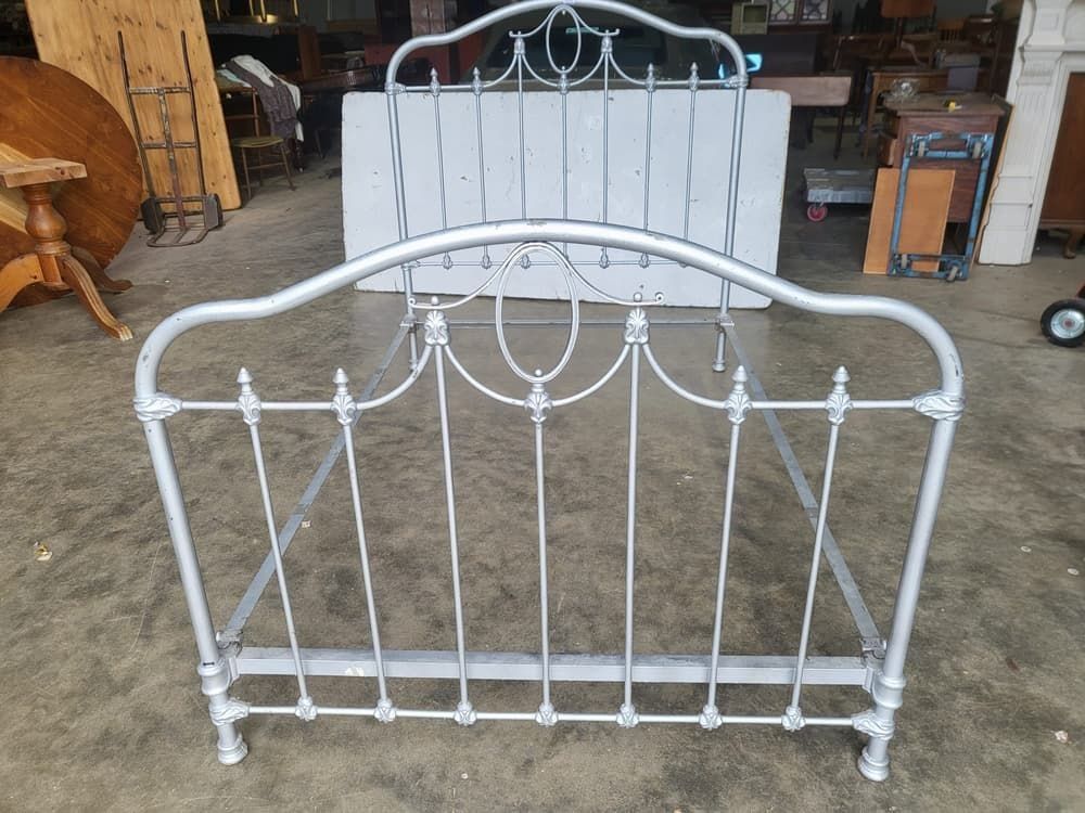 Antique Victorian Cast Iron Small Double Bed Frame + Base photo Furniture