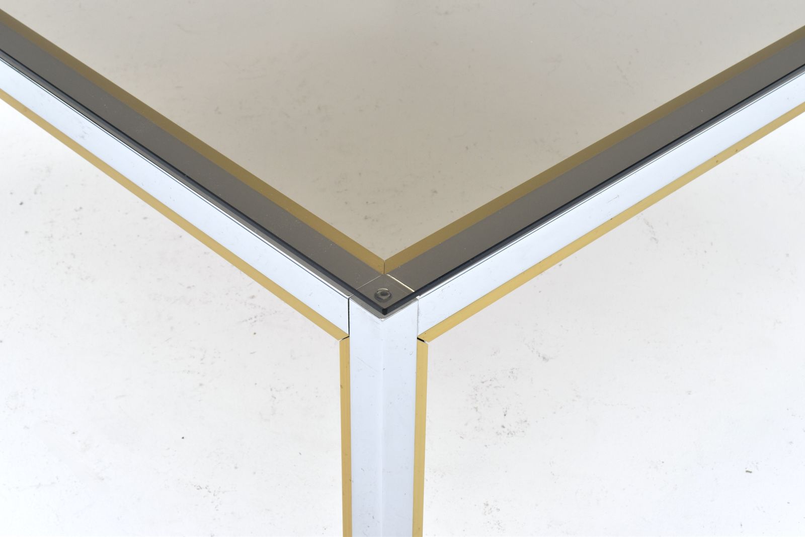 1970s Italian Renato Zevi Chrome, Brass & Smoked Glass Coffee Table photo vintage
