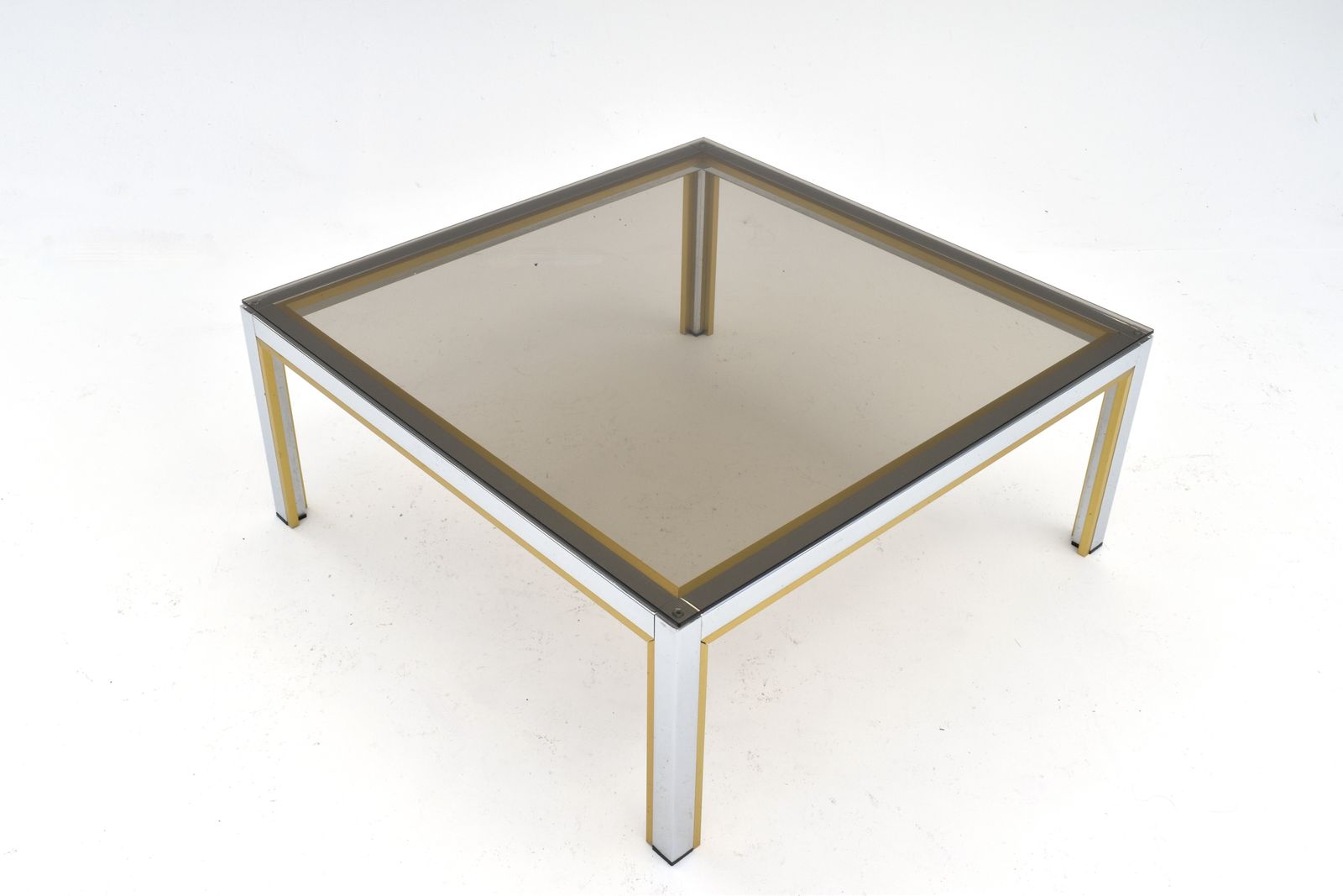 1195.0 1970s Italian Renato Zevi Chrome, Brass & Smoked Glass Coffee Table photo