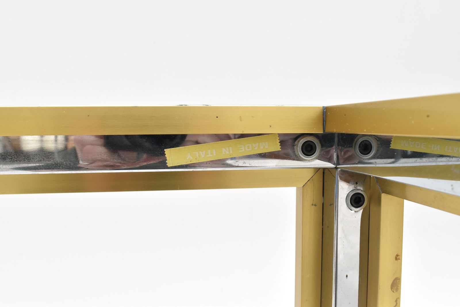 photo vinterior 1970s Italian Renato Zevi Chrome, Brass & Smoked Glass Coffee Table