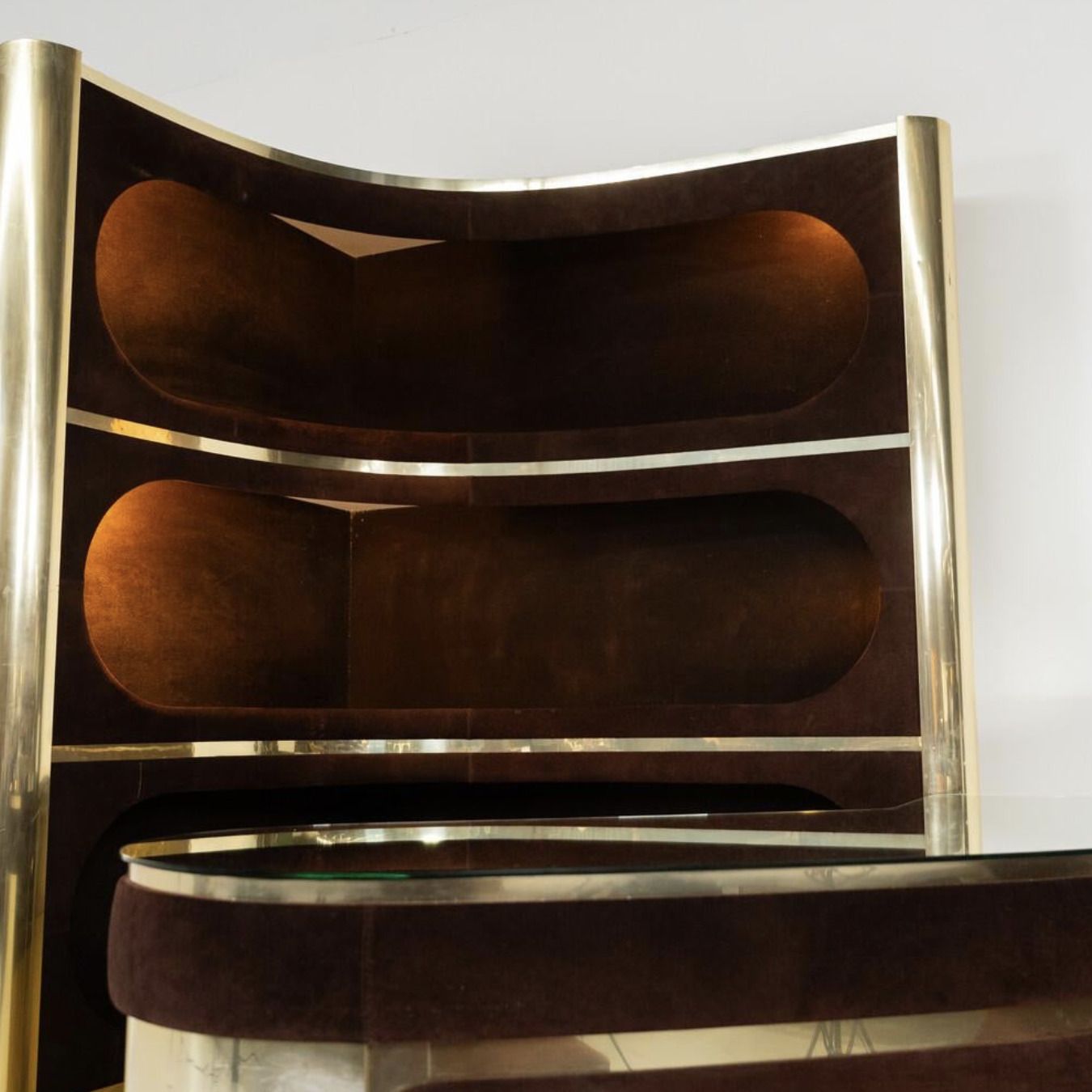 Mid Century Modern Suede Bar By Willy Rizzo With 2 Stools , Italy, 1970s photo 18050.0