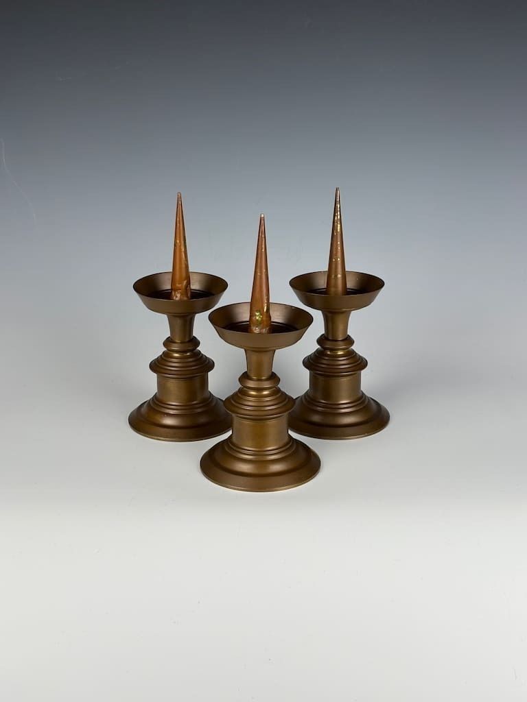 Magnificent Set Of Three Late 17th Century Bronze Pricket Candlesticks photo for sale