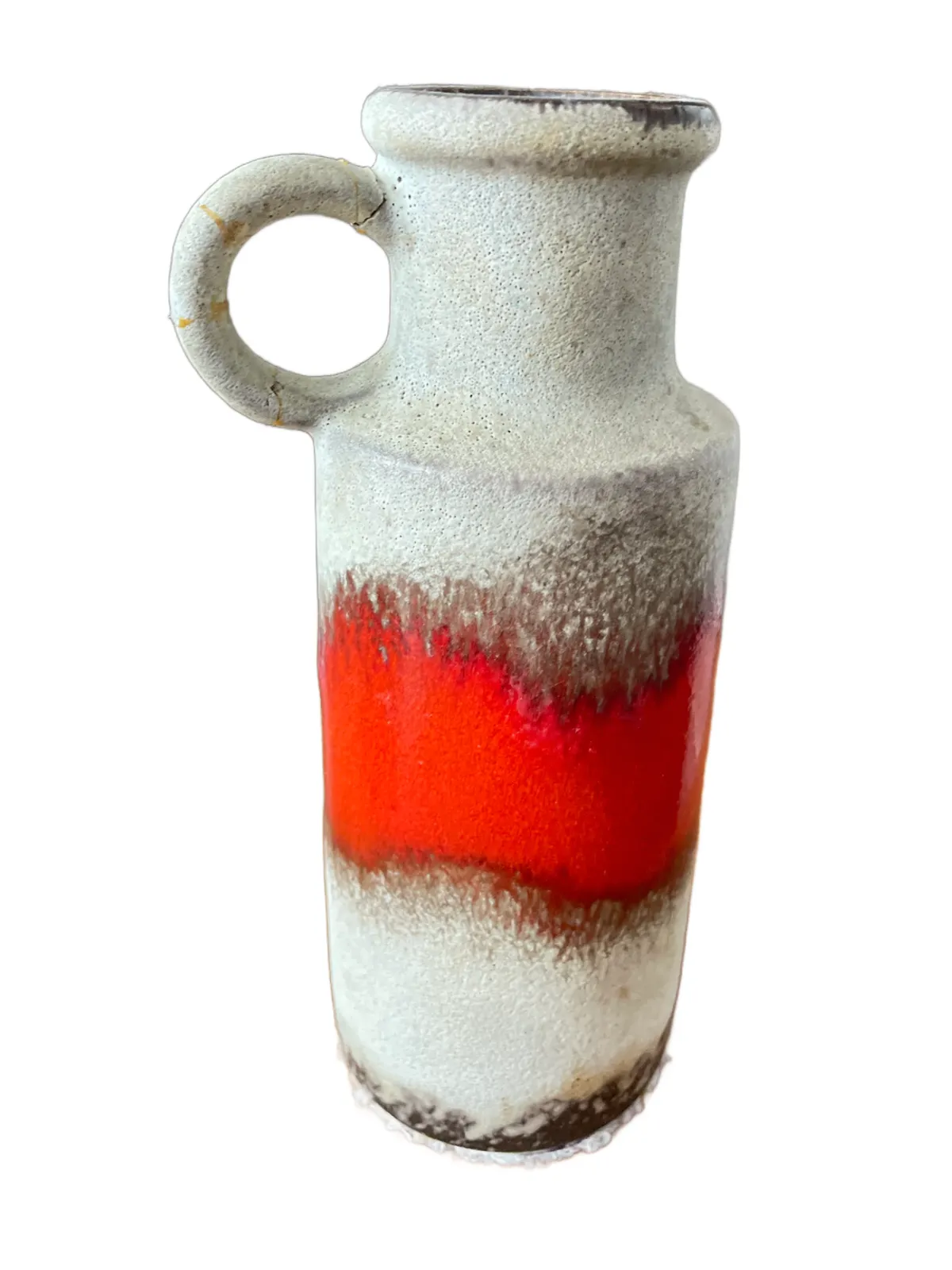 Mid Century West German Lava Glaze Pottery Vase  Red Flame photo vinterior