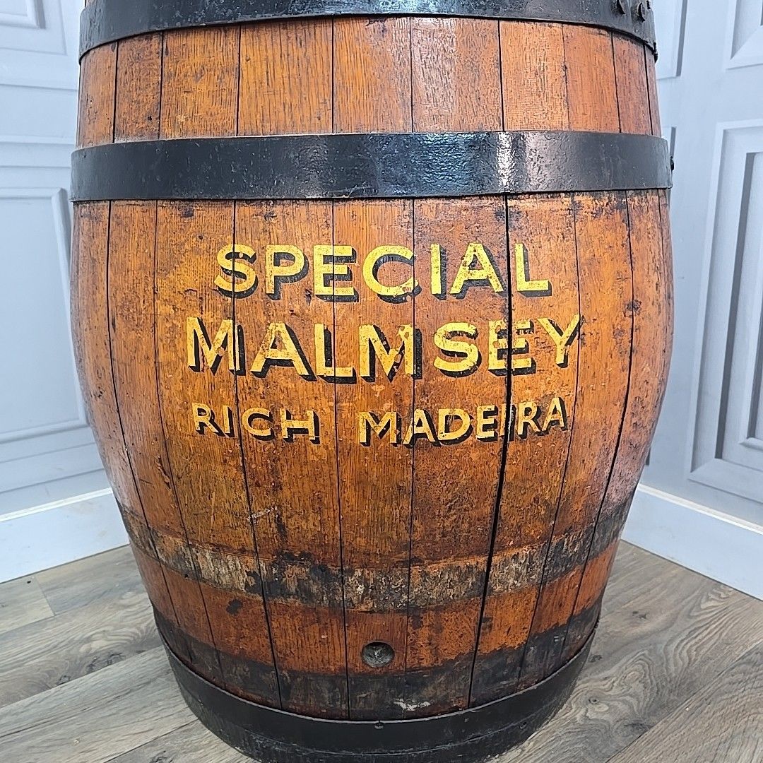 Vintage Oak Whiskey Barrel Madeira Wine Stave Pub Table Base Display Planter photo for sale