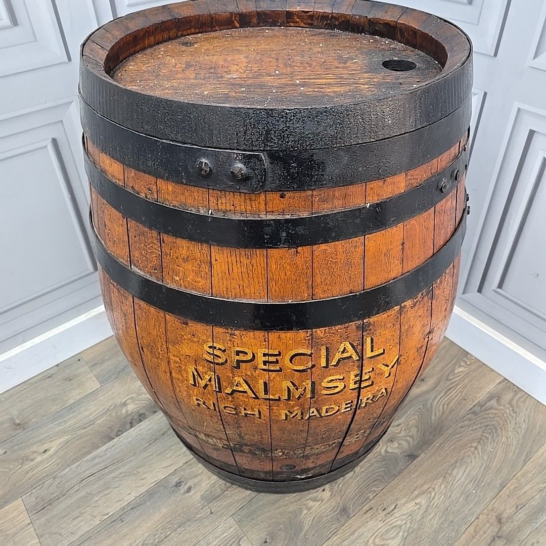 Vintage Oak Whiskey Barrel Madeira Wine Stave Pub Table Base Display Planter photo 330.0