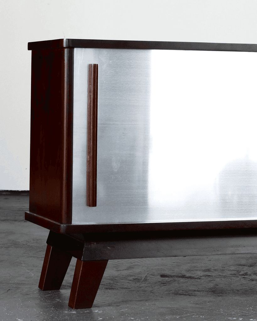 Small French C.1950s Rosewood Veneer & Aluminium Sideboard. photo 2805.0