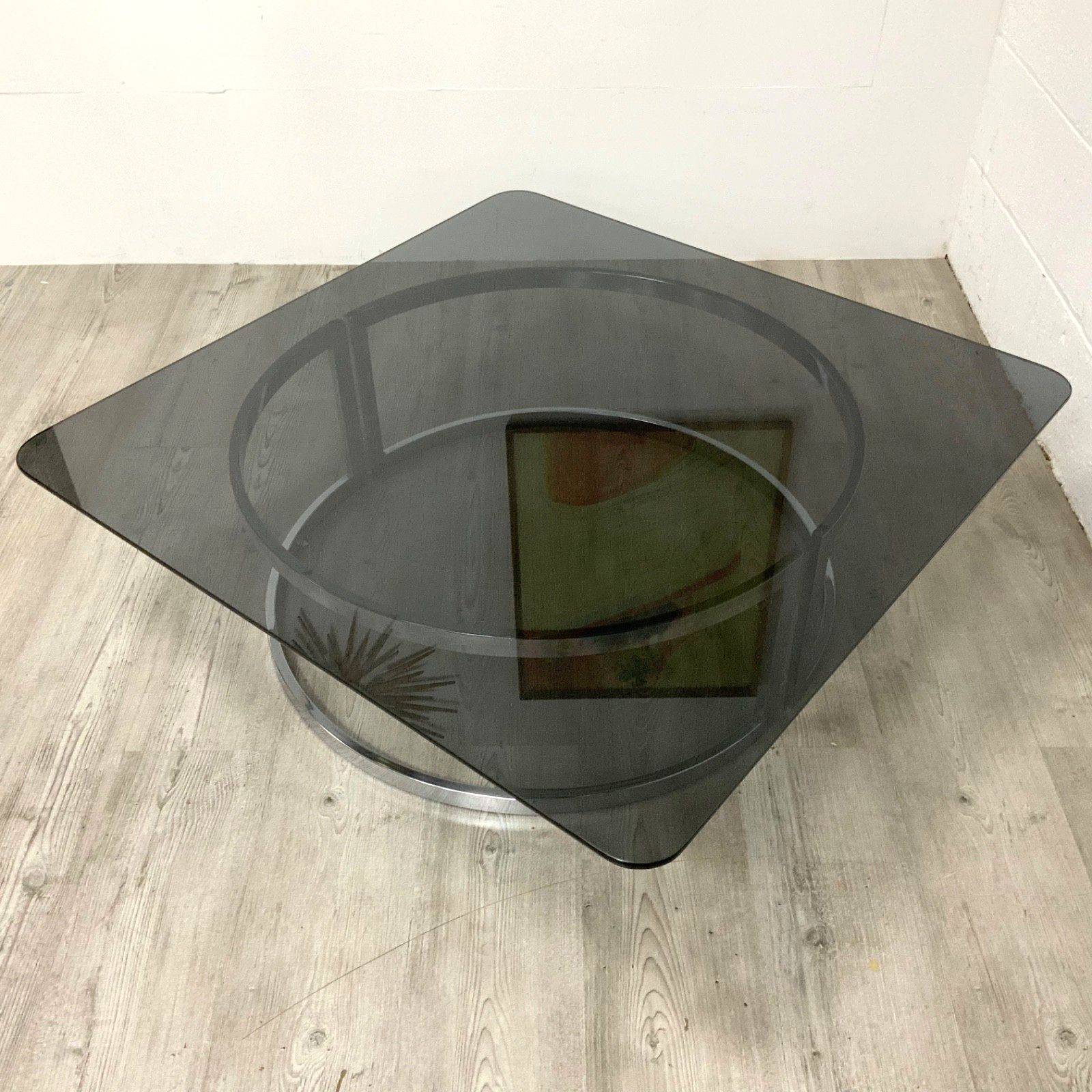 An Original Italian Chrome And Smoked Glass Coffee Table 1970s photo vintage