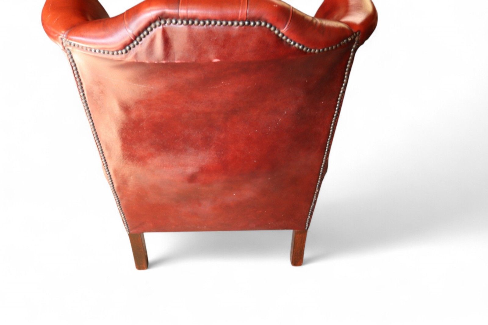 Vintage Oxblood Red Leather Wingback Queen Anne Style  Chesterfield Armchair photo Furniture