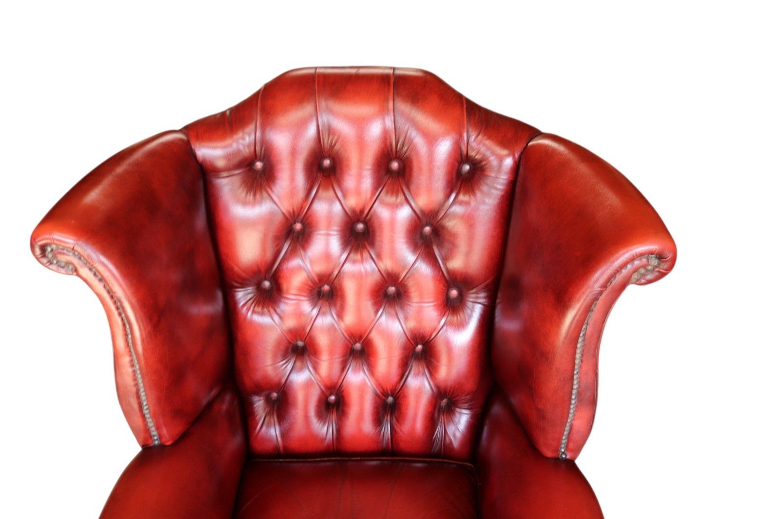 Vintage Oxblood Red Leather Wingback Queen Anne Style  Chesterfield Armchair photo vintage