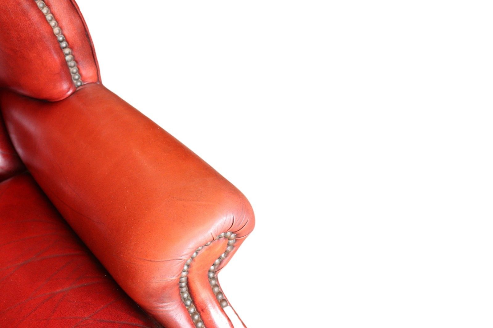 Vintage Oxblood Red Leather Wingback Queen Anne Style  Chesterfield Chair photo for sale
