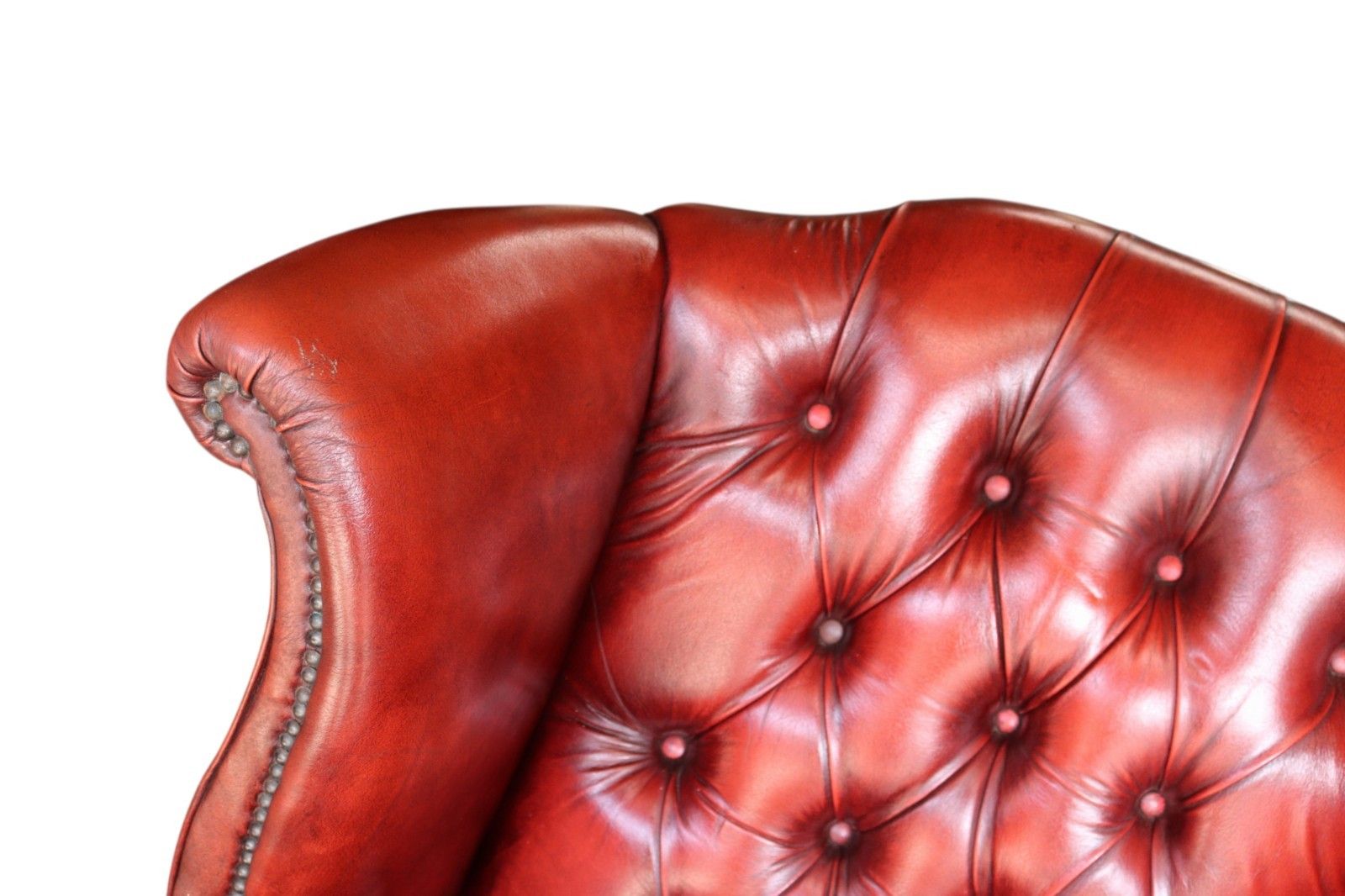 Vintage Oxblood Red Leather Wingback Queen Anne Style  Chesterfield Chair photo vintage