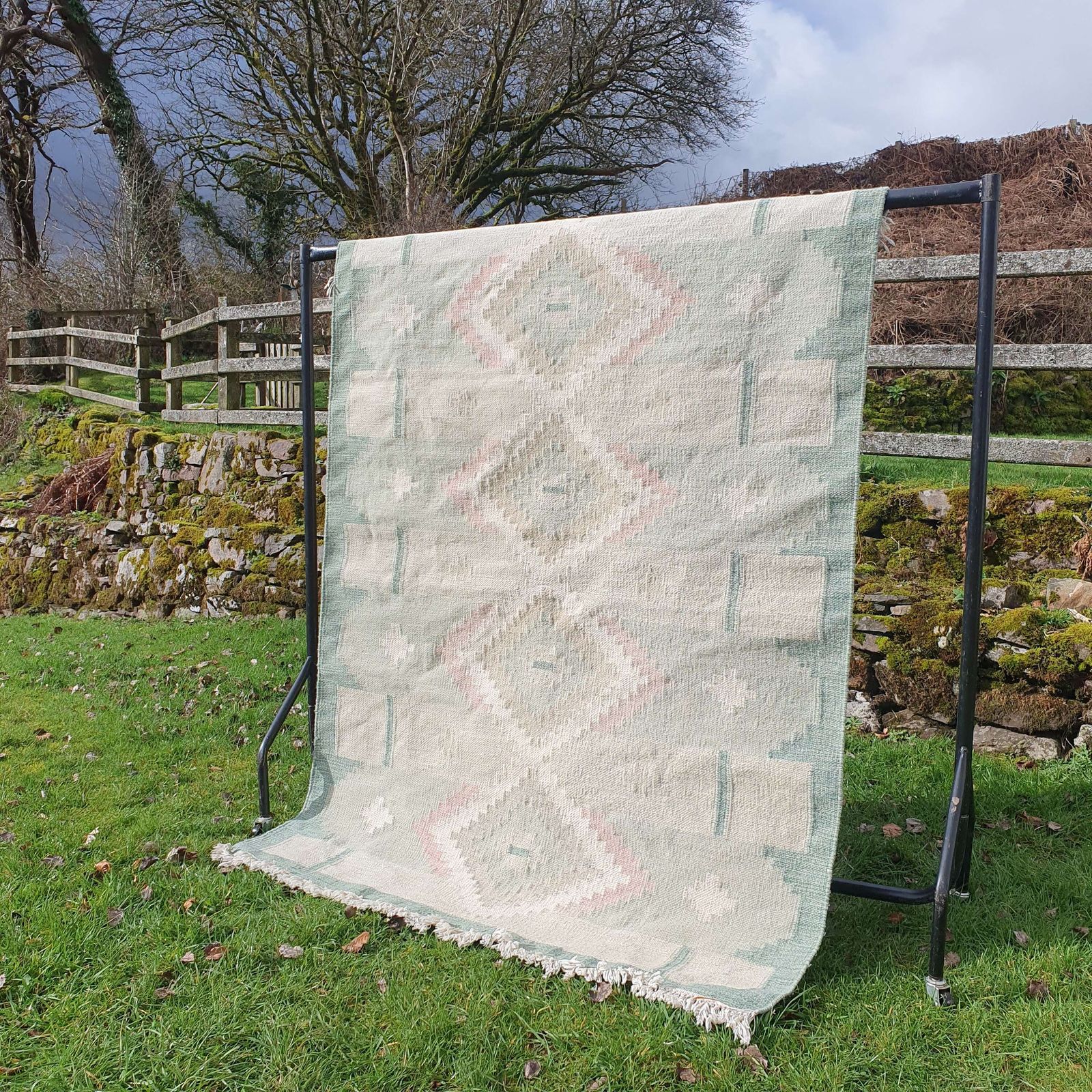 A Vintage Traditional Swedish Flatweave Rollakan Rug Dating From The 1950s.