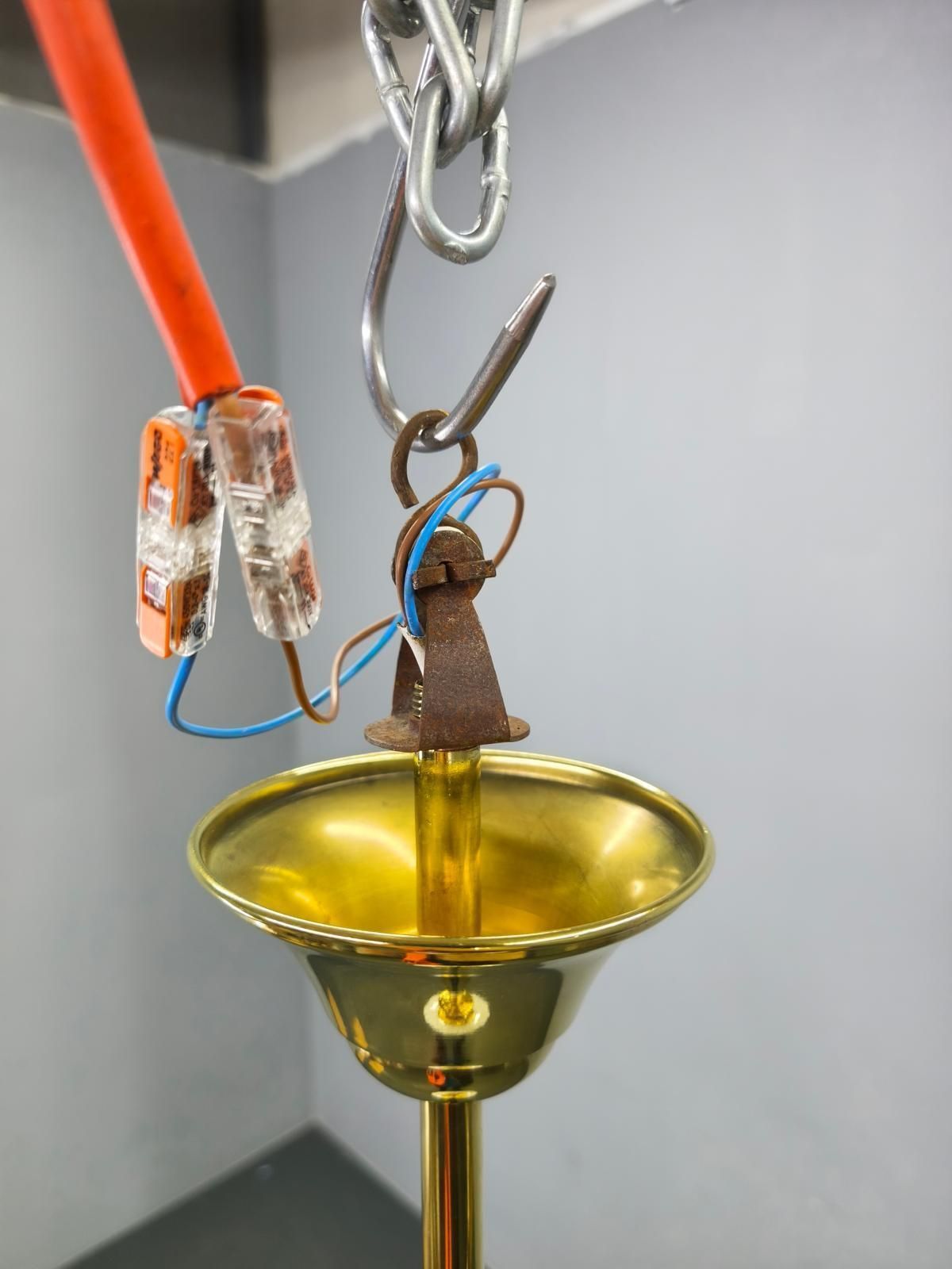 Lighting Art Deco Brass Pendant With Geometric Opaline Glass, Czechoslovakia 1930s photo