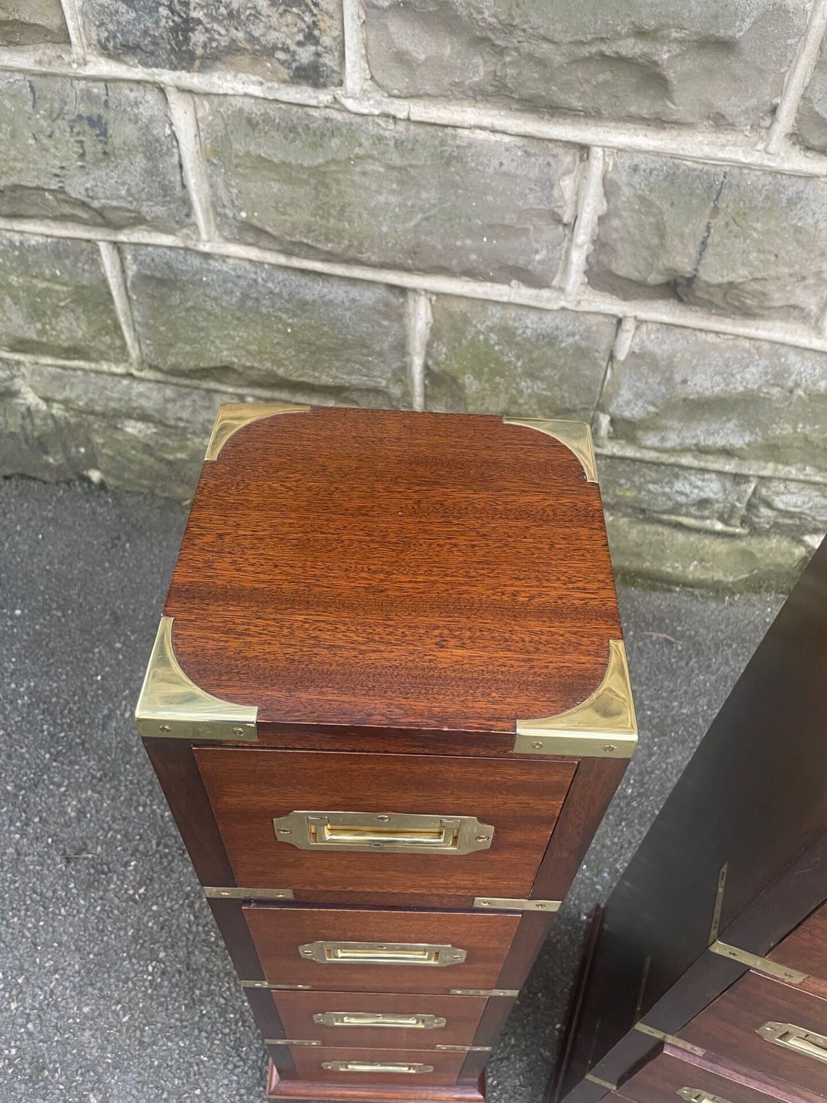 Pair Brass Bound Mahogany Military Style Chest Draws photo for sale