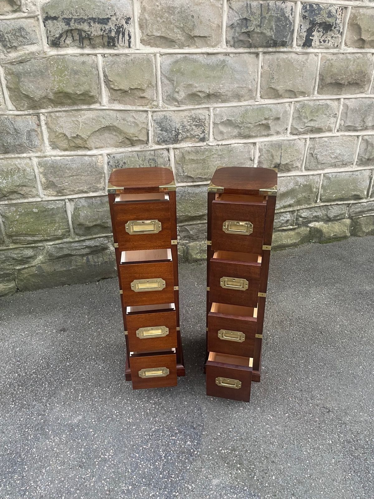 Pair Brass Bound Mahogany Military Style Chest Draws photo 675.0