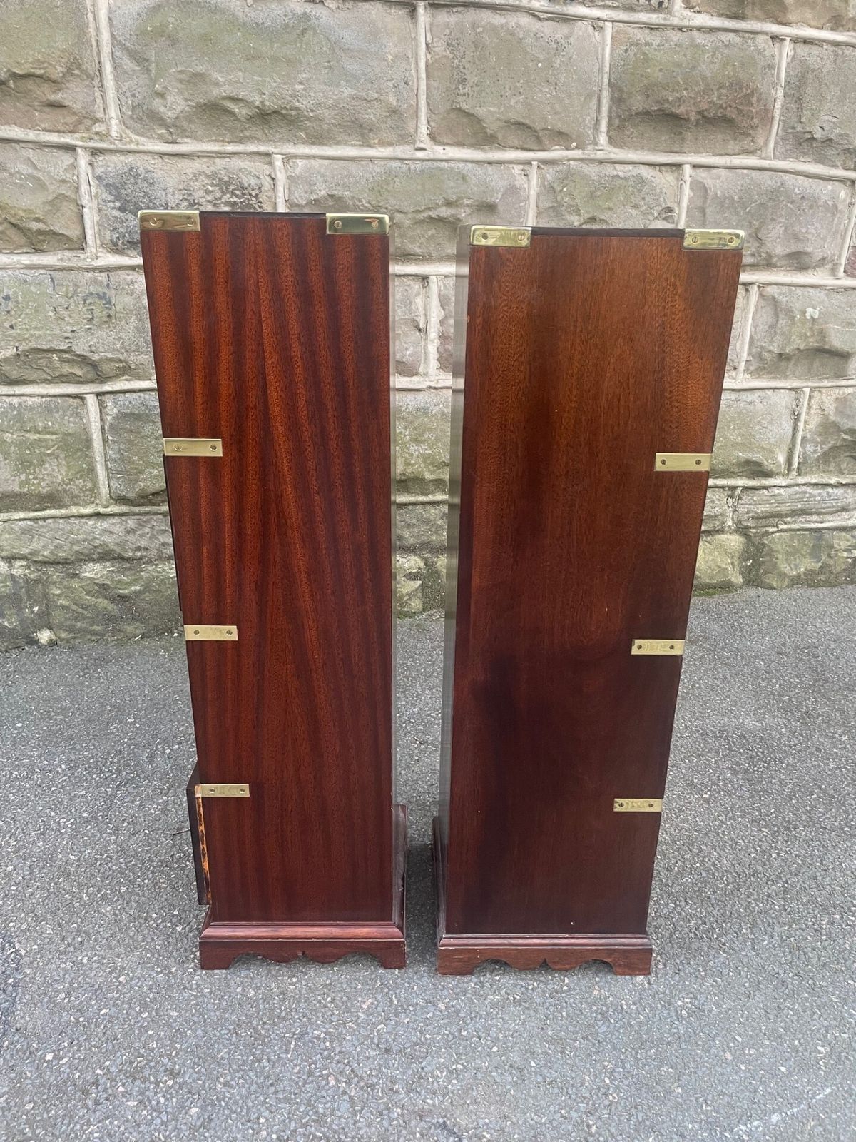 Pair Brass Bound Mahogany Military Style Chest Draws photo vintage