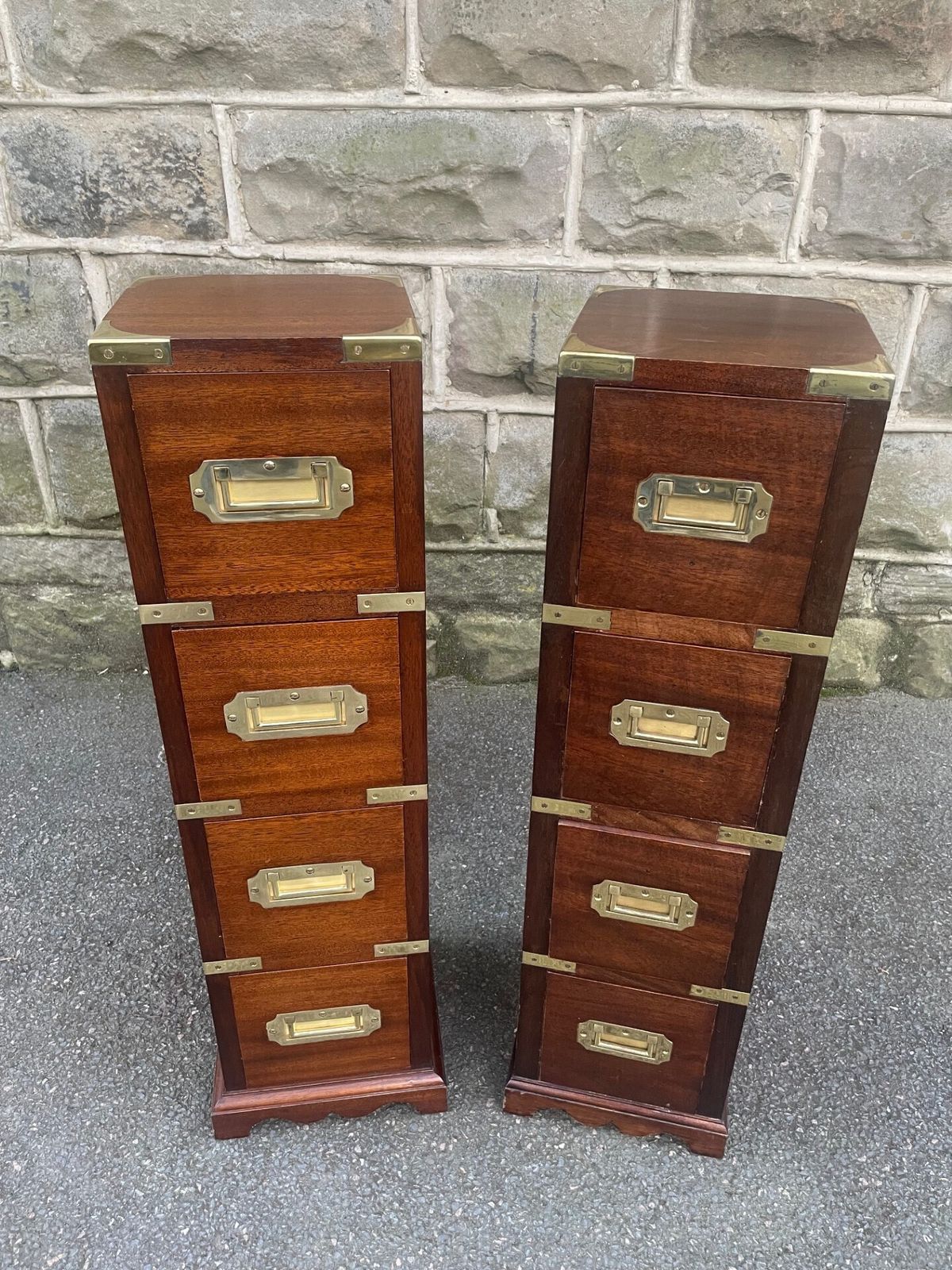 Pair Brass Bound Mahogany Military Style Chest Draws