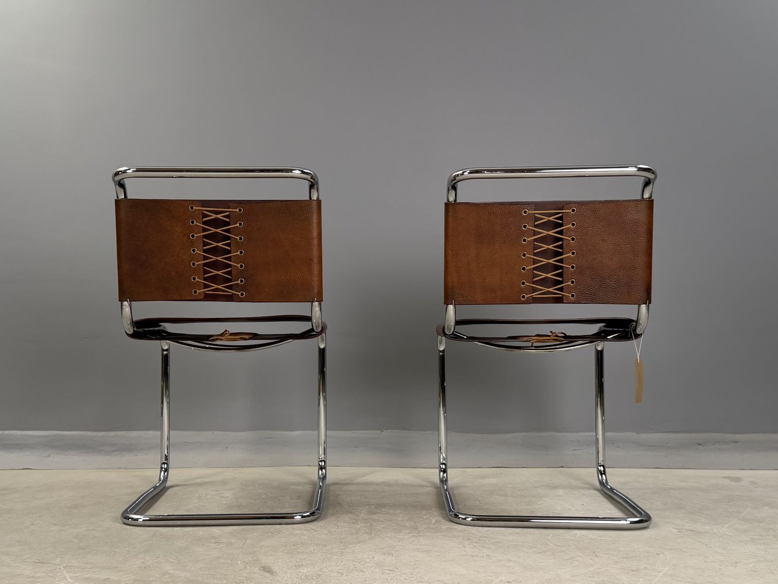 Pair Of Dining Or Side Or Hall Bauhaus Cantilever Chairs  Mart Stam S33 Style  Chrome & Saddle Leather