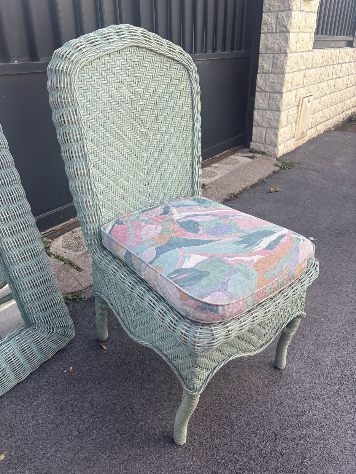 Vintage Italian Blue Wicker Desk And Chair photo for sale