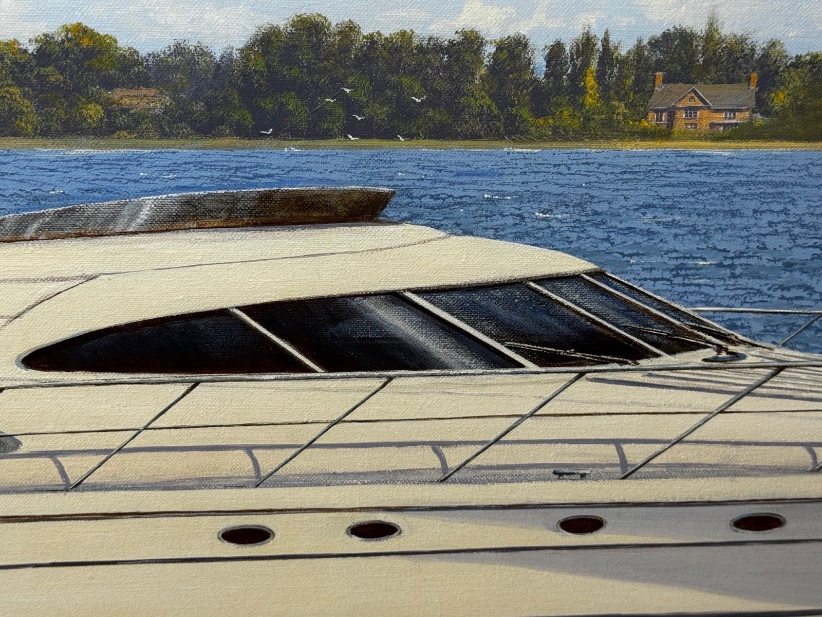 photo vintage Oil Painting Lake Windermere Ascendancy — Fairline Squadron 50 Yacht By Edward Hersey