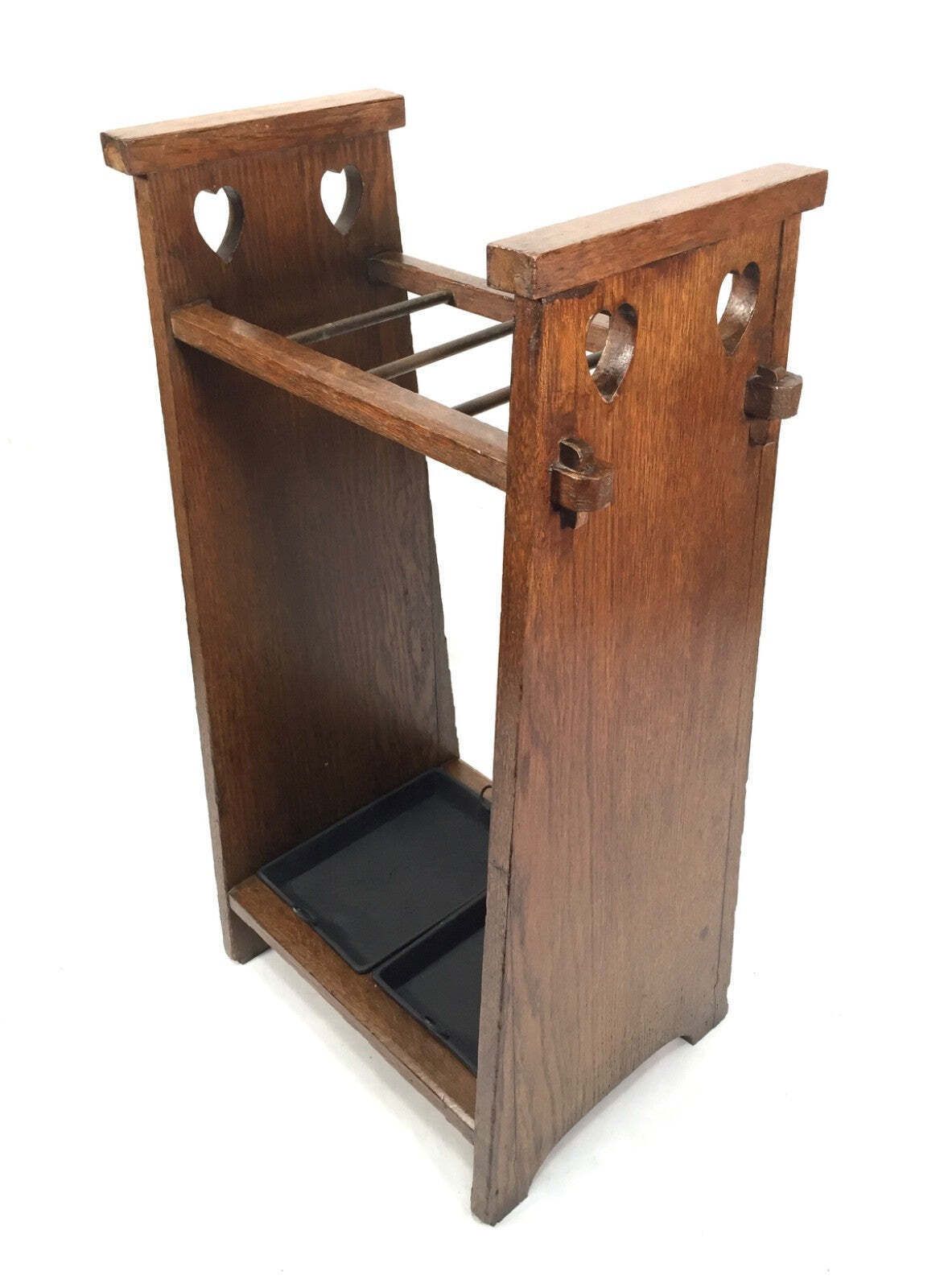 219.0 Antique Entrance Hall Arts & Crafts Oak Wooden Stick / Umbrella Stand C.1930 photo