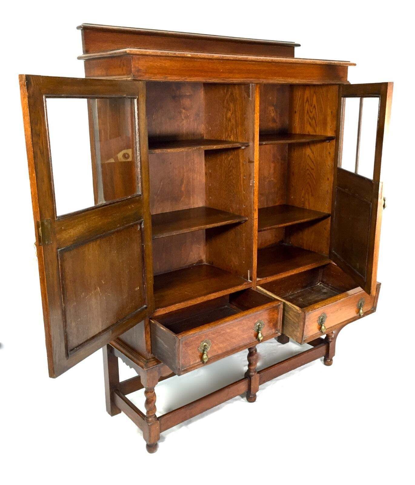 Antique 1920s Oak Wooden Display Bookcase Cabinet With Glazed Doors Sideboard photo buy