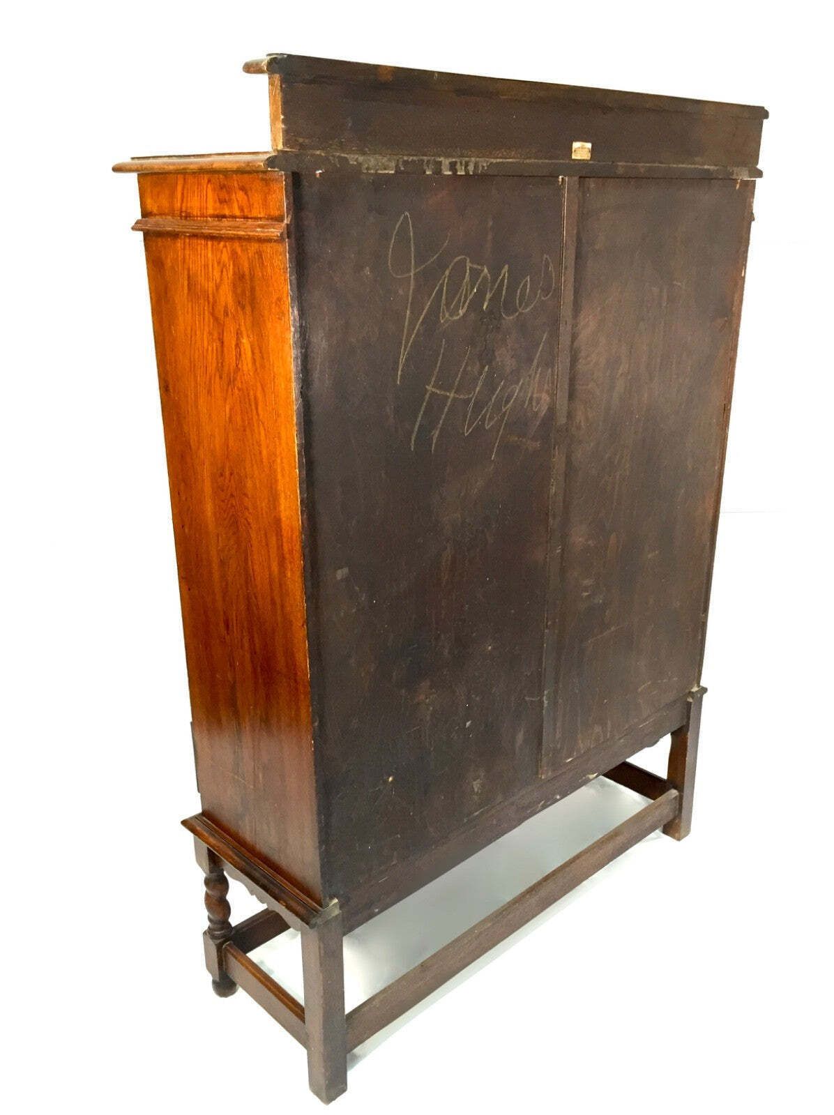 photo for sale Antique 1920s Oak Wooden Display Bookcase Cabinet With Glazed Doors Sideboard