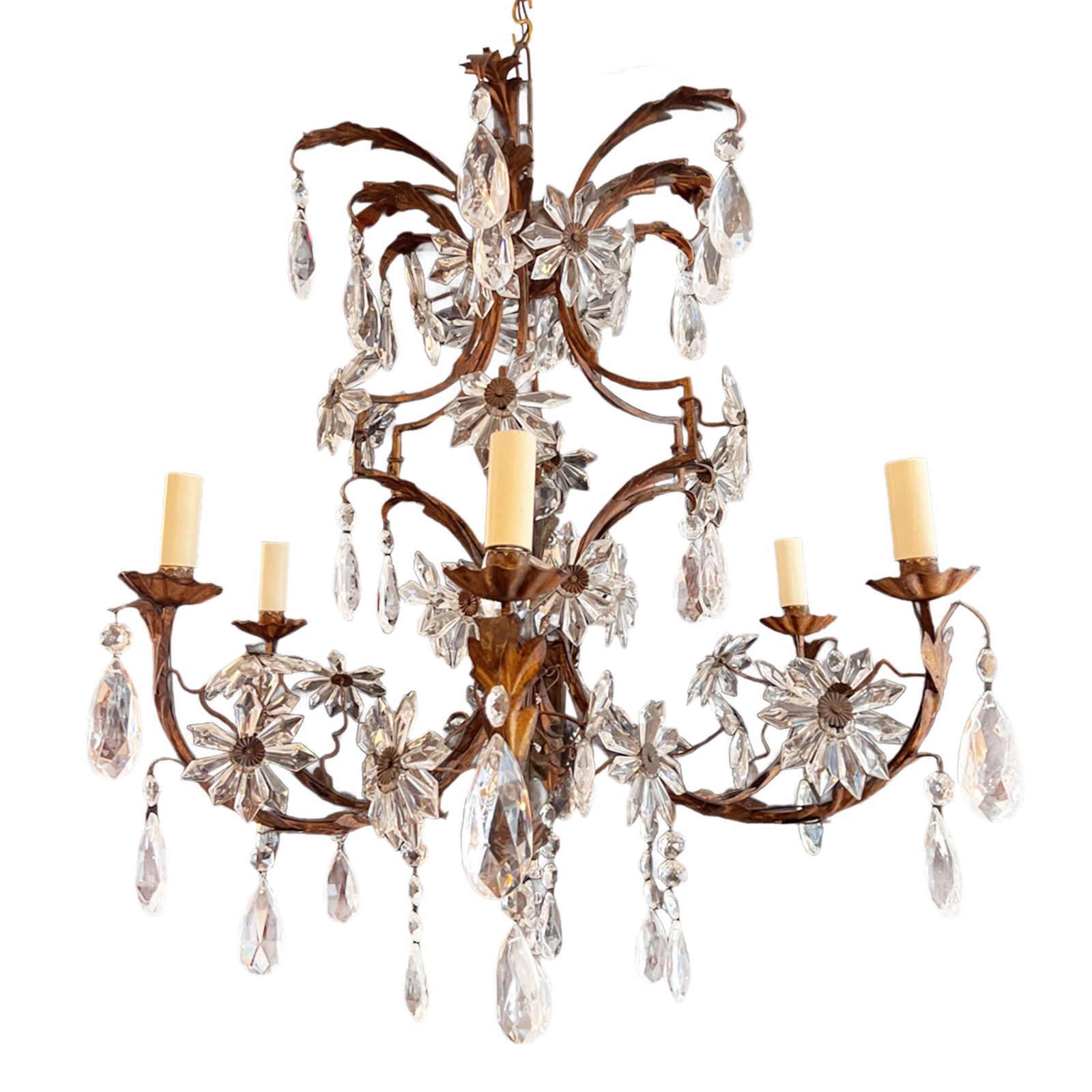 French Decorative Large Chandelier With Flowers With Six Arms, 1920s photo vinterior