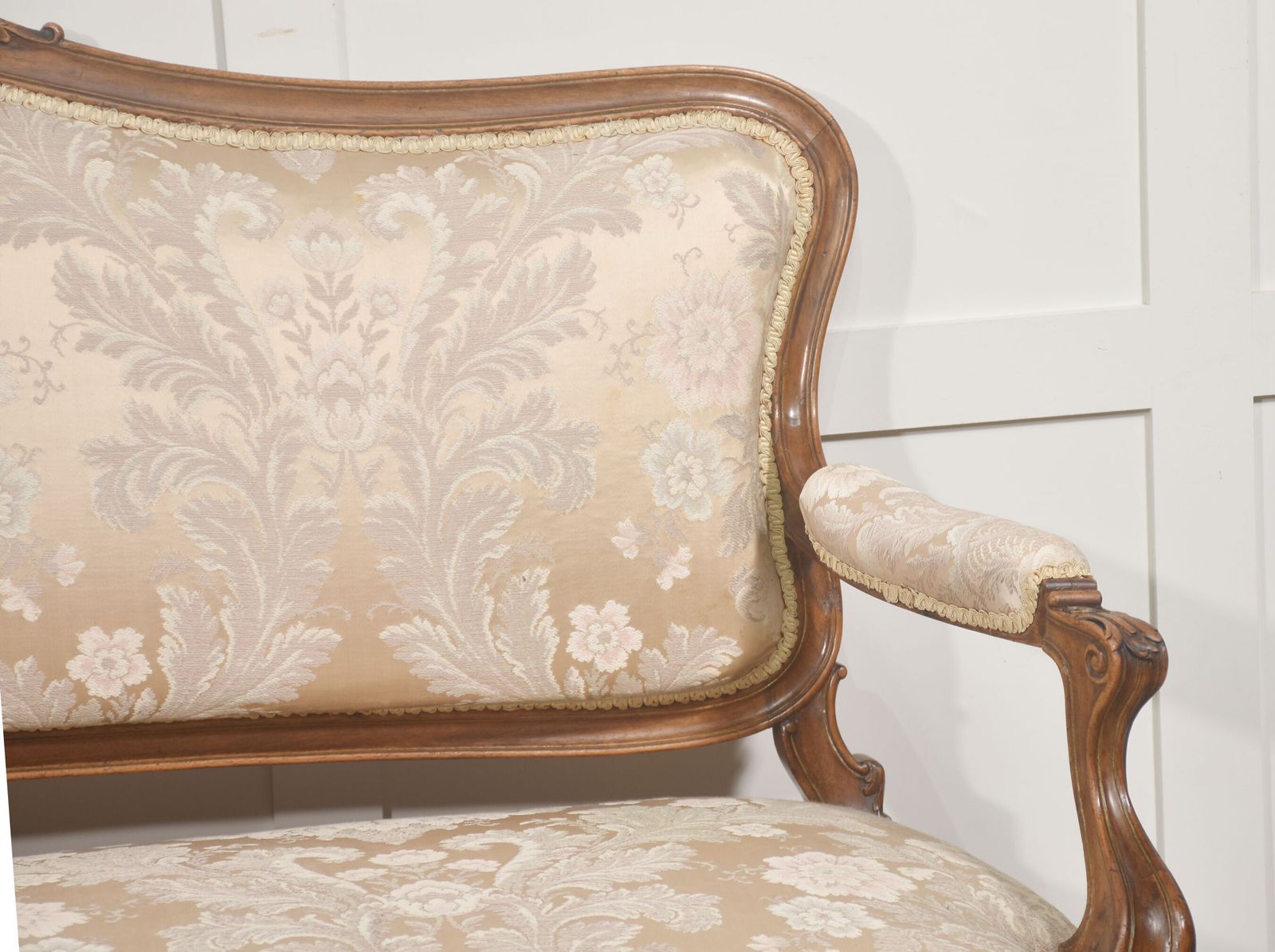 photo buy Louis XV Style Carved Walnut Settee With Damask Upholstery