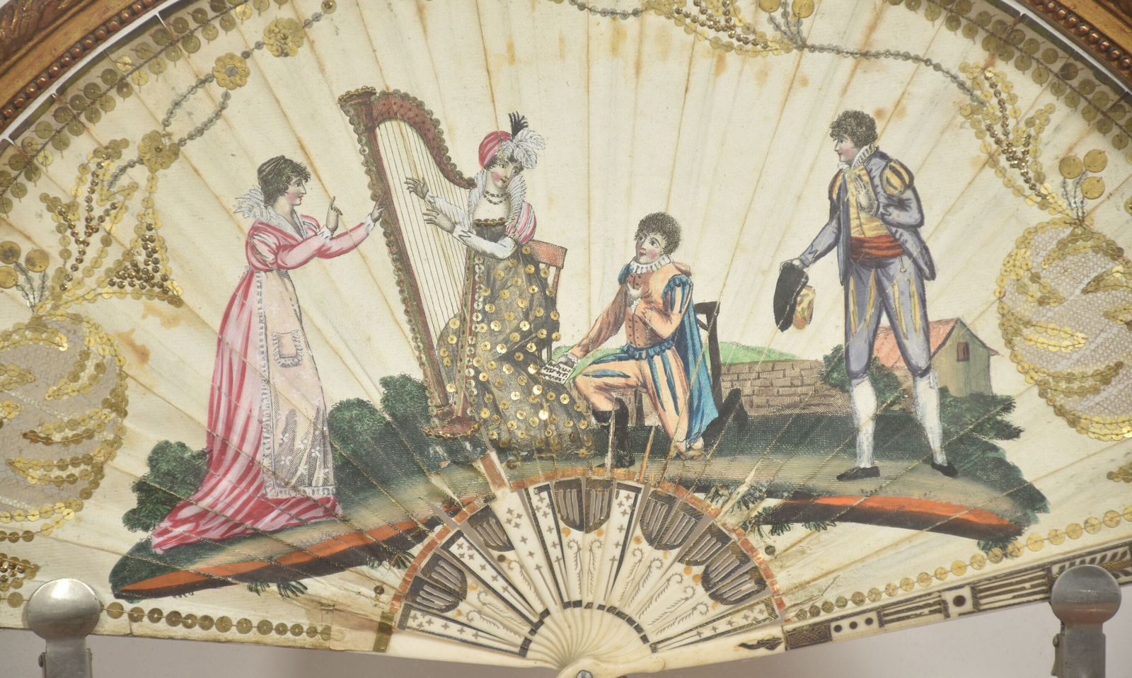 Gilt Wood Framed Decorative Fan With Pastoral Musical Scene photo Home Decor