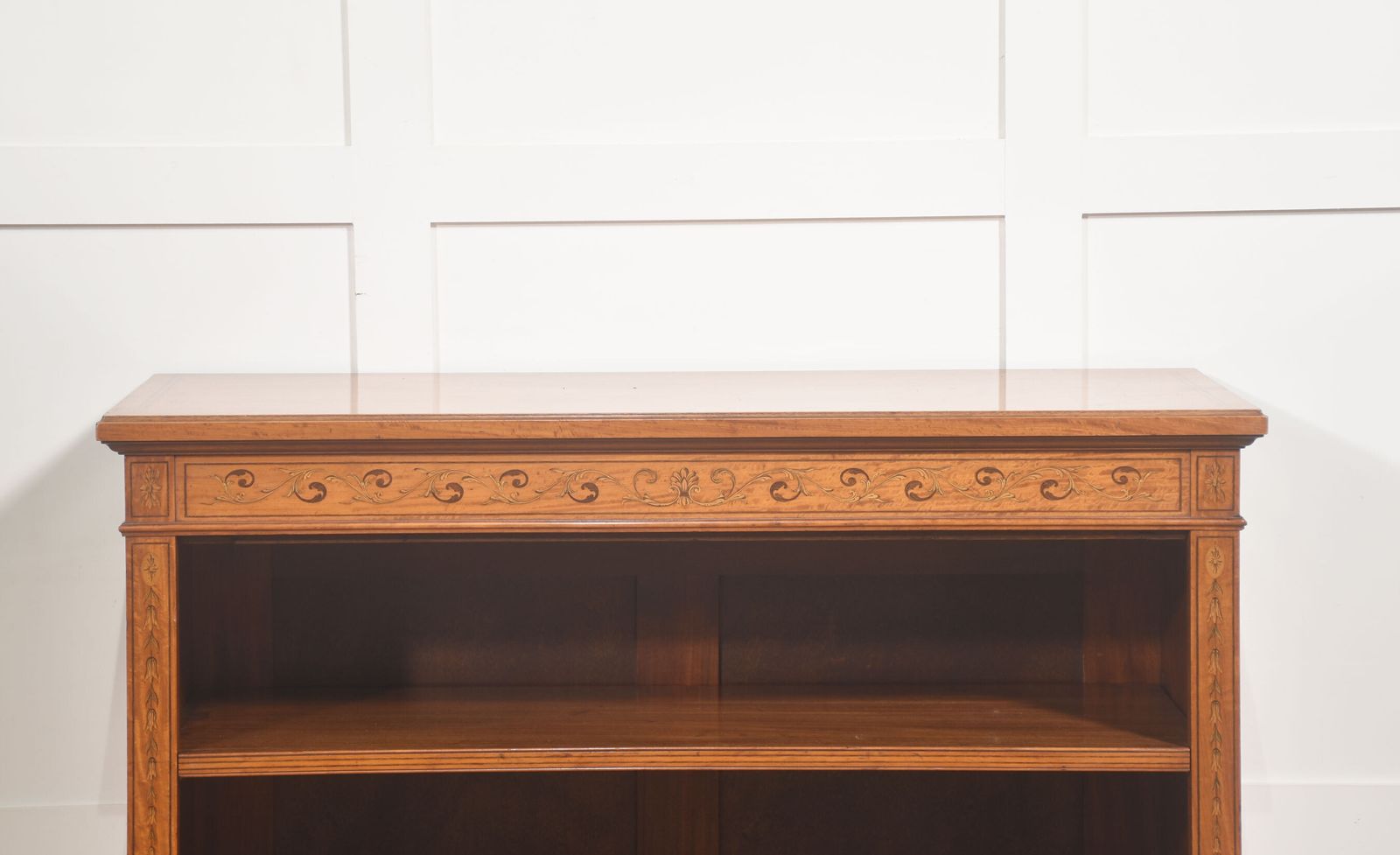 photo for sale Satinwood Open Bookcase With Inlaid Frieze