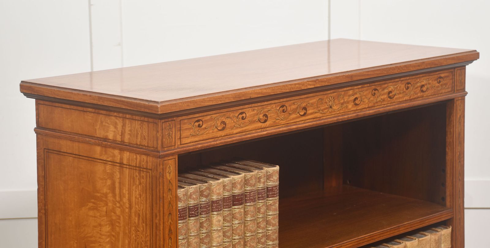 1914.0 Satinwood Open Bookcase With Inlaid Frieze photo