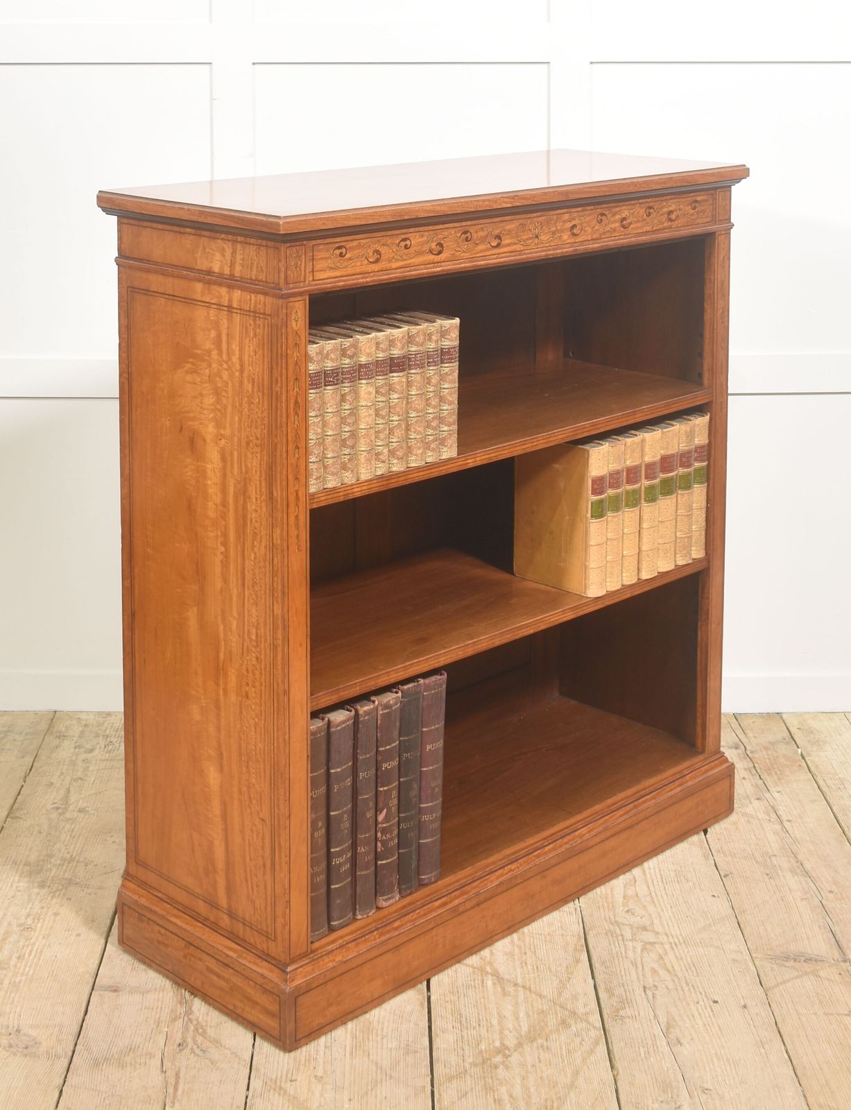 photo buy Satinwood Open Bookcase With Inlaid Frieze