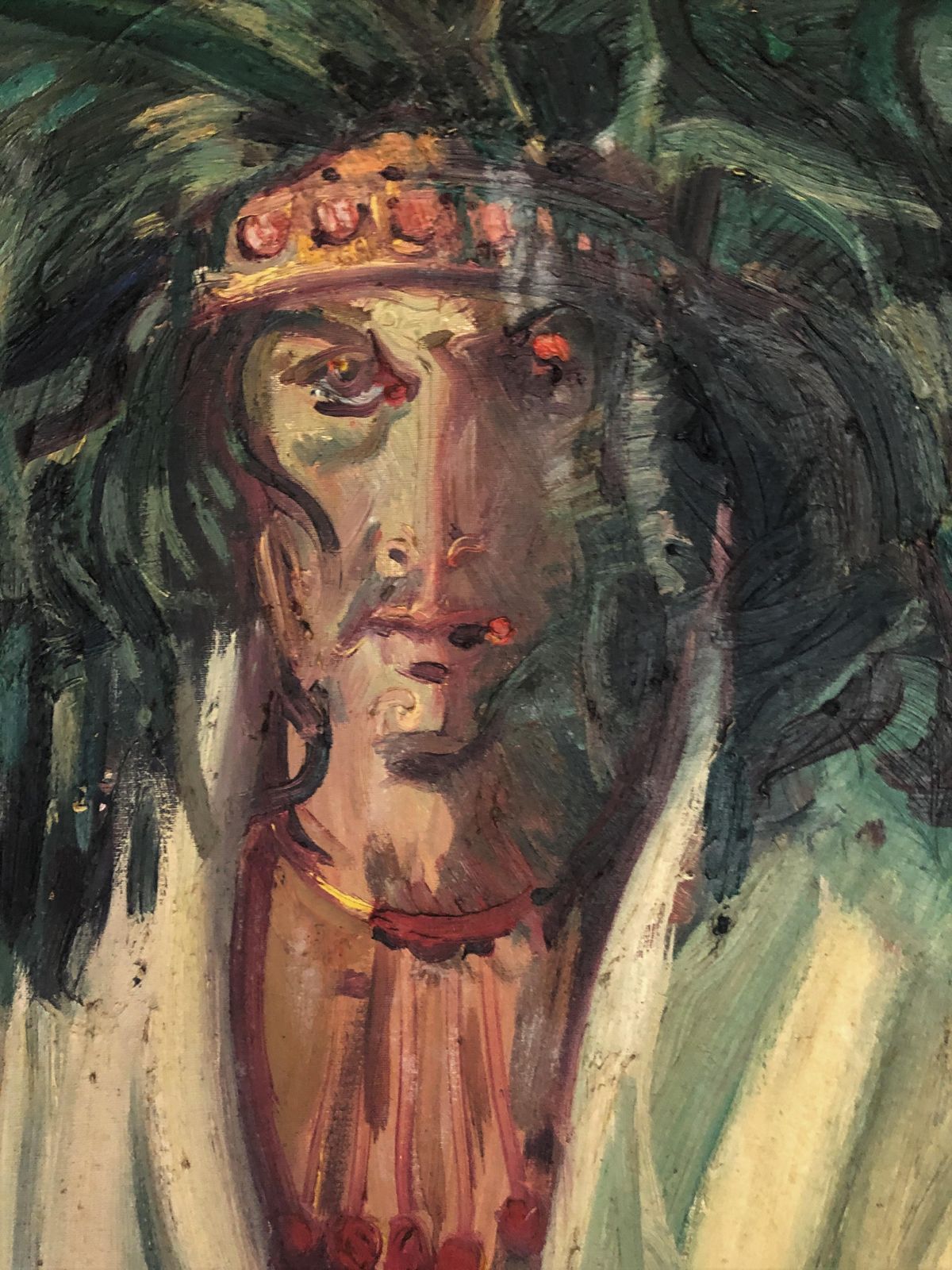 Joan Cruspinera Spanish Expressionist Portrait Painting Bohemian Hippie Figure Oil On Canvas photo vintage