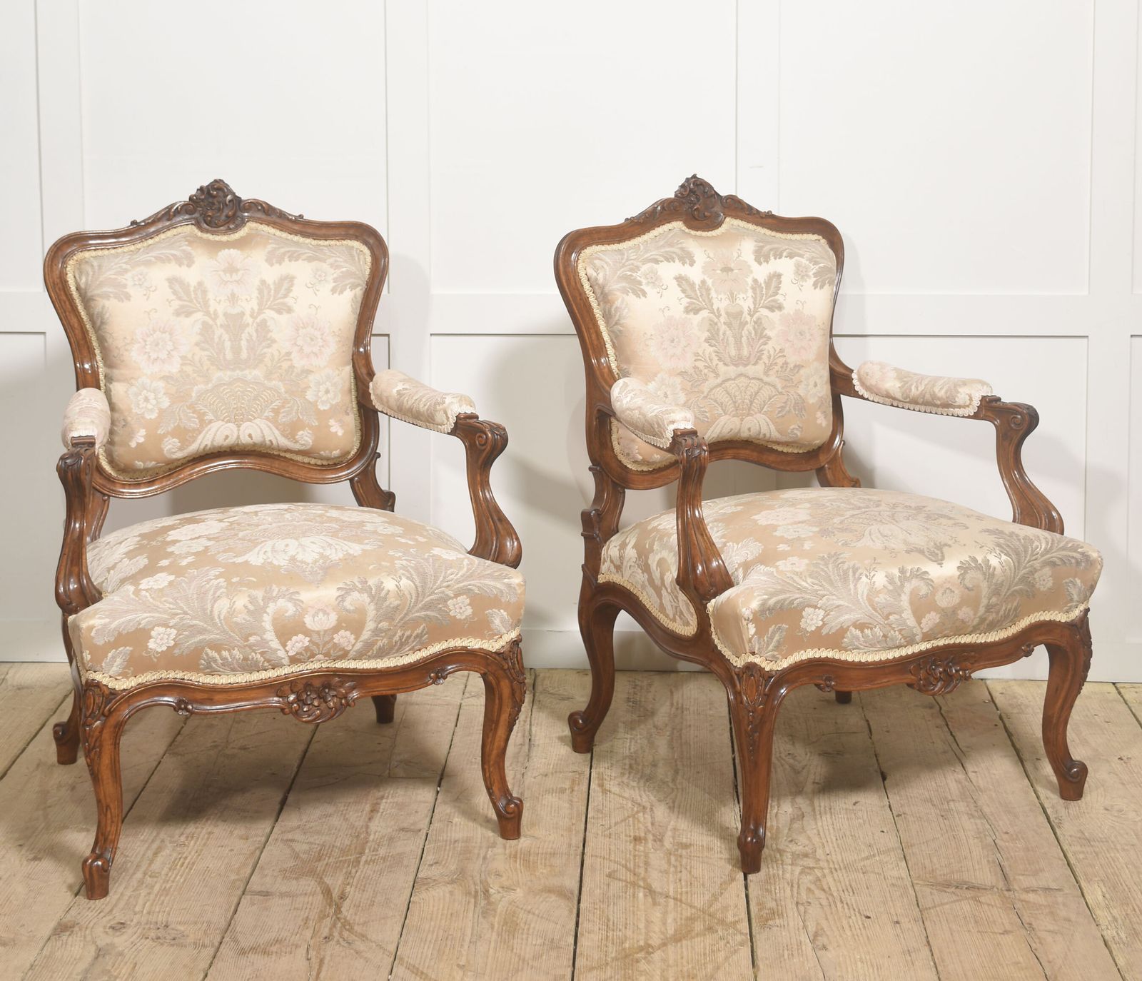 Pair Of French Louis XV Style Carved Walnut Armchairs photo Furniture