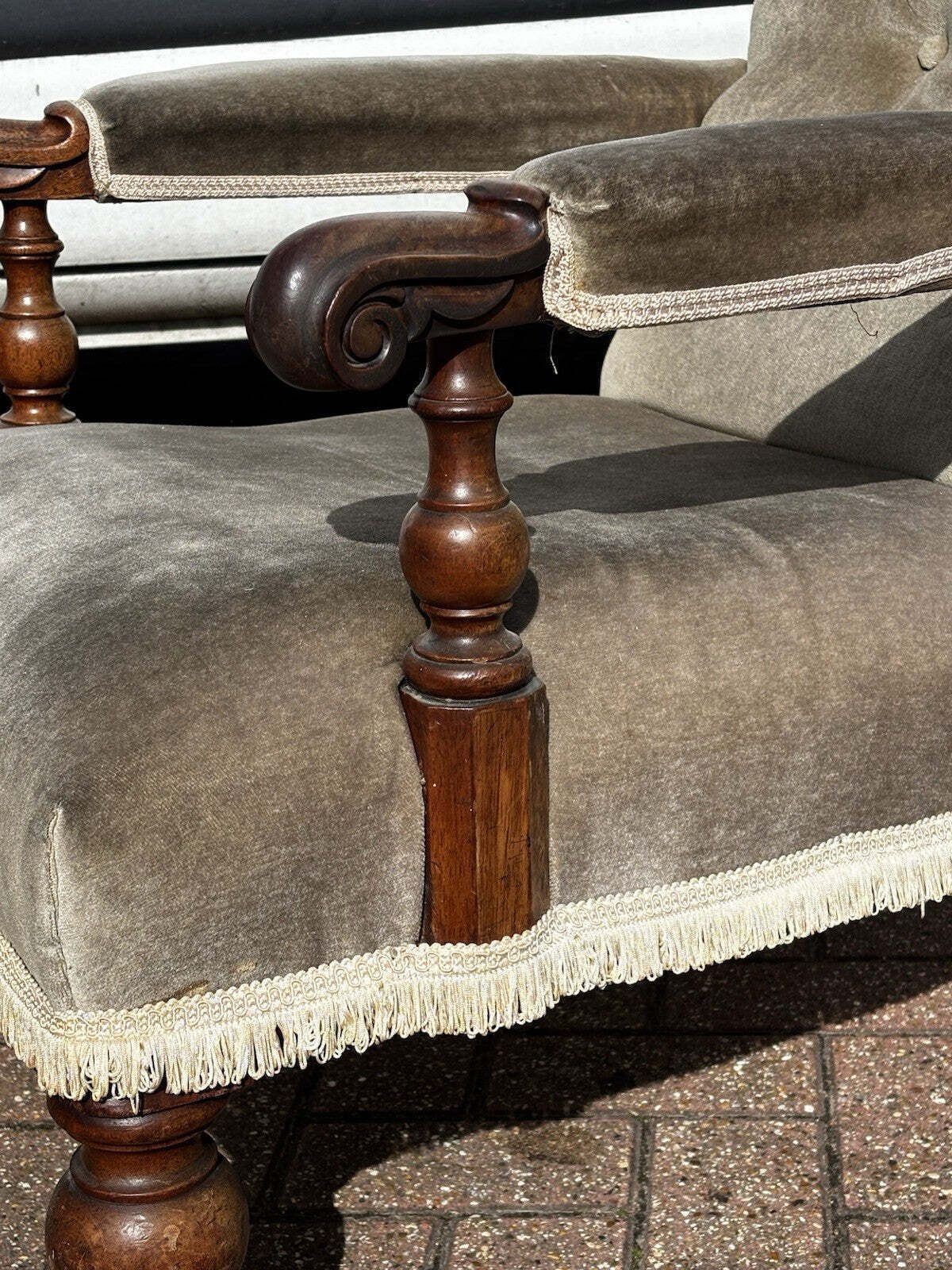 William IV Library Armchair With Mahogany Frame, On Brass Castors. photo for sale